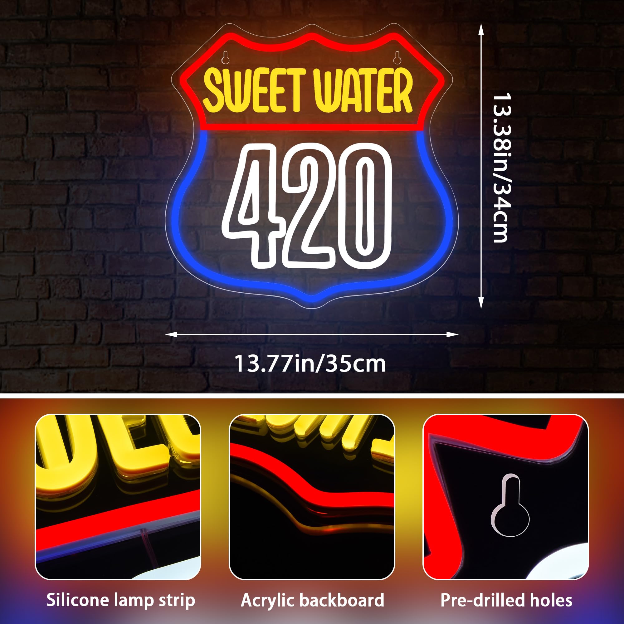 Sweet Water Neon Sign For Wall Decor Bar Neon Light malt-inspired Led Sign Neon Lights For Home Bar Man Cave Garage Pub Party Game Room Hotel Bedroom Birthday Gifts Usb Powered(Xd217)