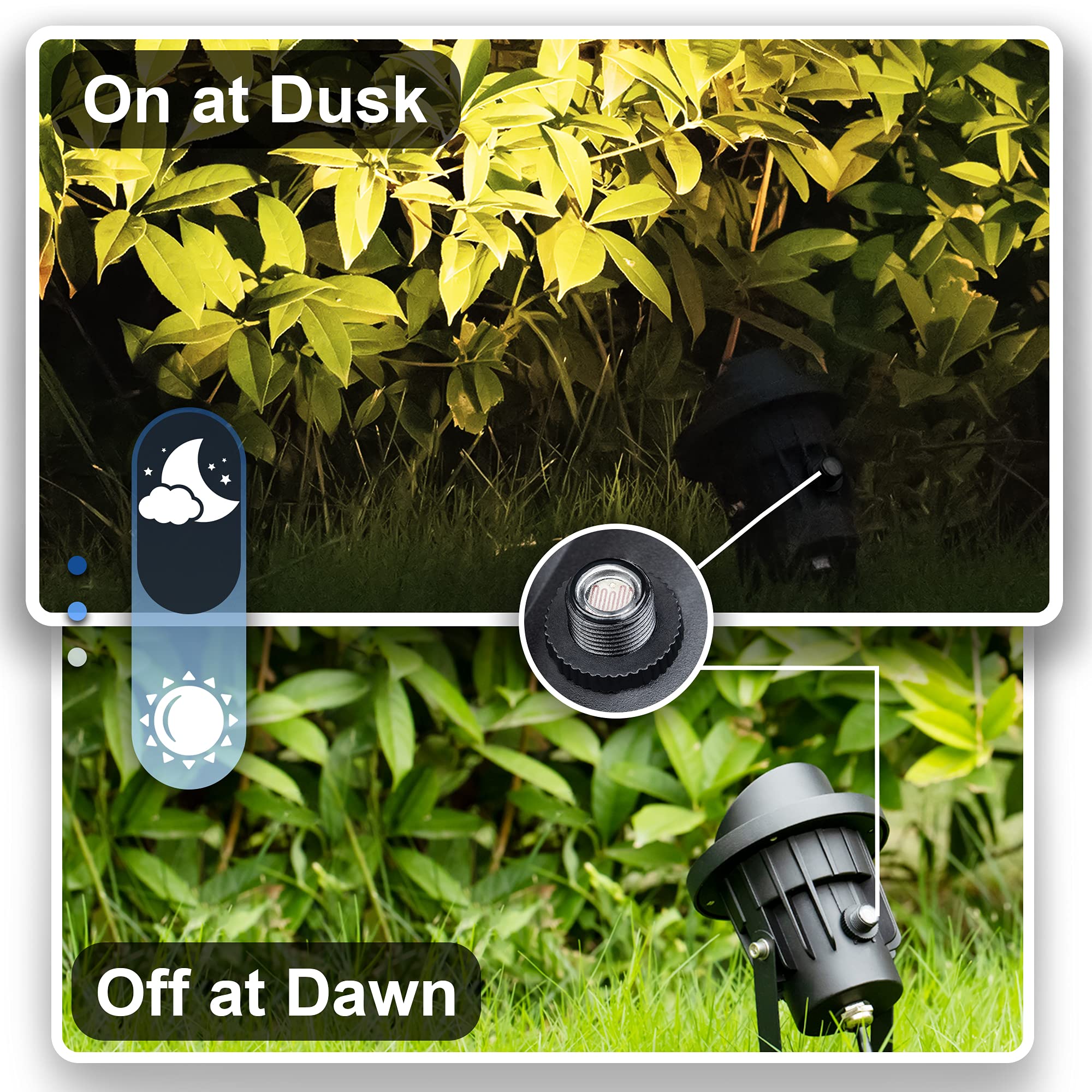 SUNVIE 20W Outdoor Landscape Spotlight - 3000K LED, Waterproof, Dusk to Dawn, 6 FT Plug, White, Aluminum, Ideal for Yard & Garden Decor