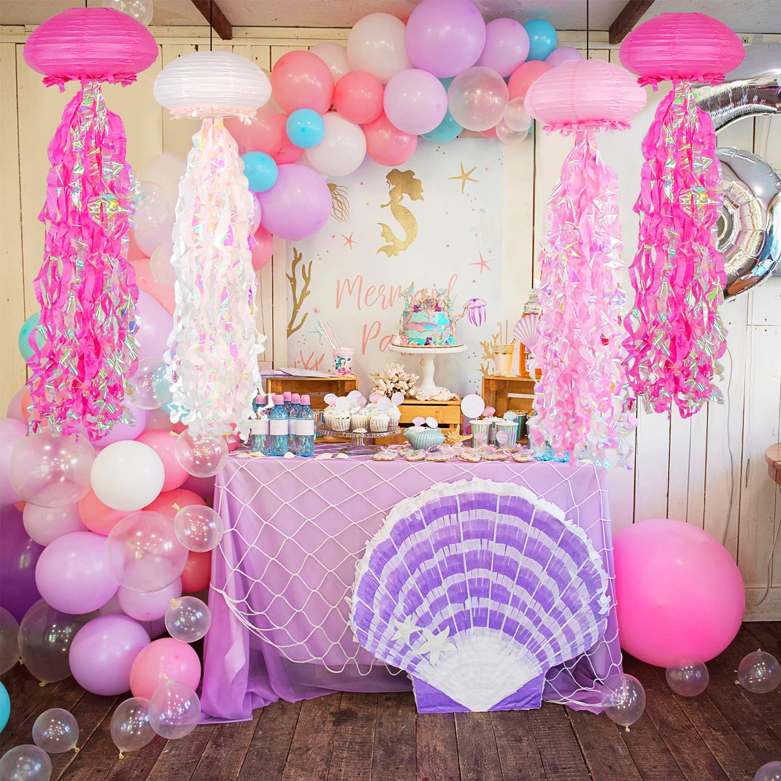 Adlkgg Jelly Fish Paper Lanterns, Under The Sea Party Decortions, 6Pcs Hanging Medusa Paper Lantern For Mermaid Underwater World
