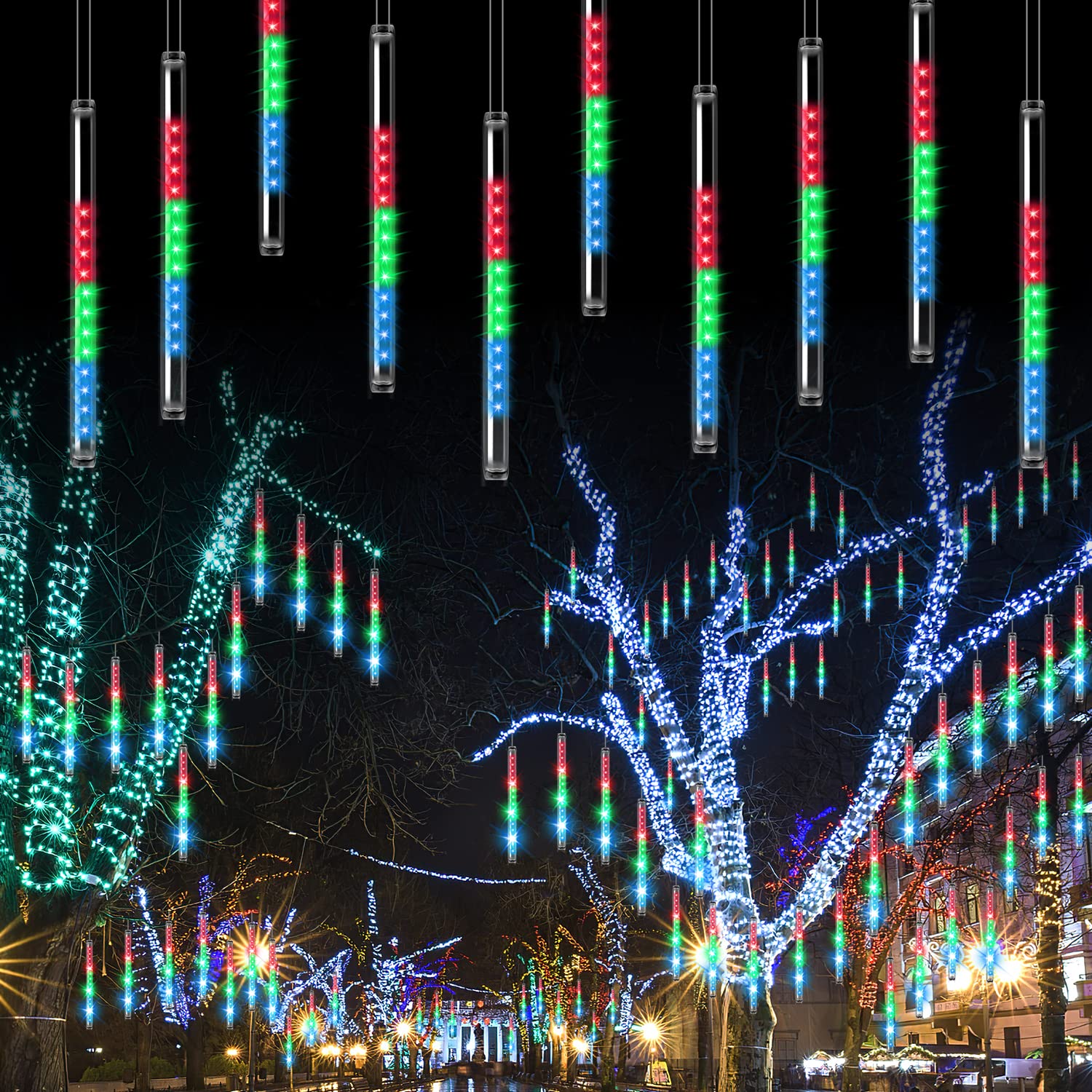 Aluan Meteor Shower Lights, 20 Tubes, 16 inch, 720 LED, Waterproof, Multicolor, Model GP-SW070DC0857-IP44(US)A
