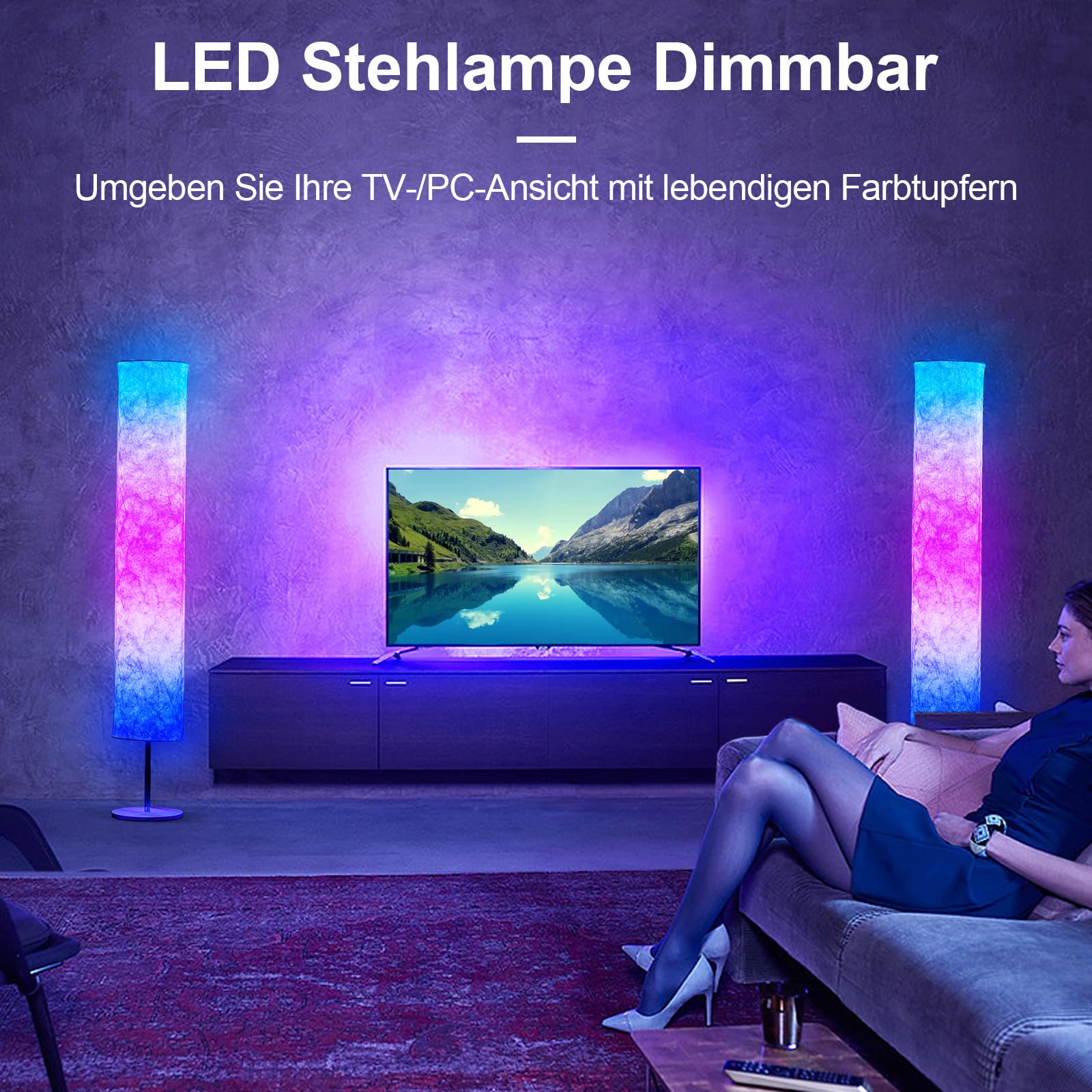 Soft Light Floor Lamp,58&quot; Simple Design Morden Slim Rgb 16 Color Changing Led Tyvek Fabric Shade Dimmable Remote Control Standing Lamp For Living Room Bedroom Game Room (60Inch-Rgb Remote)