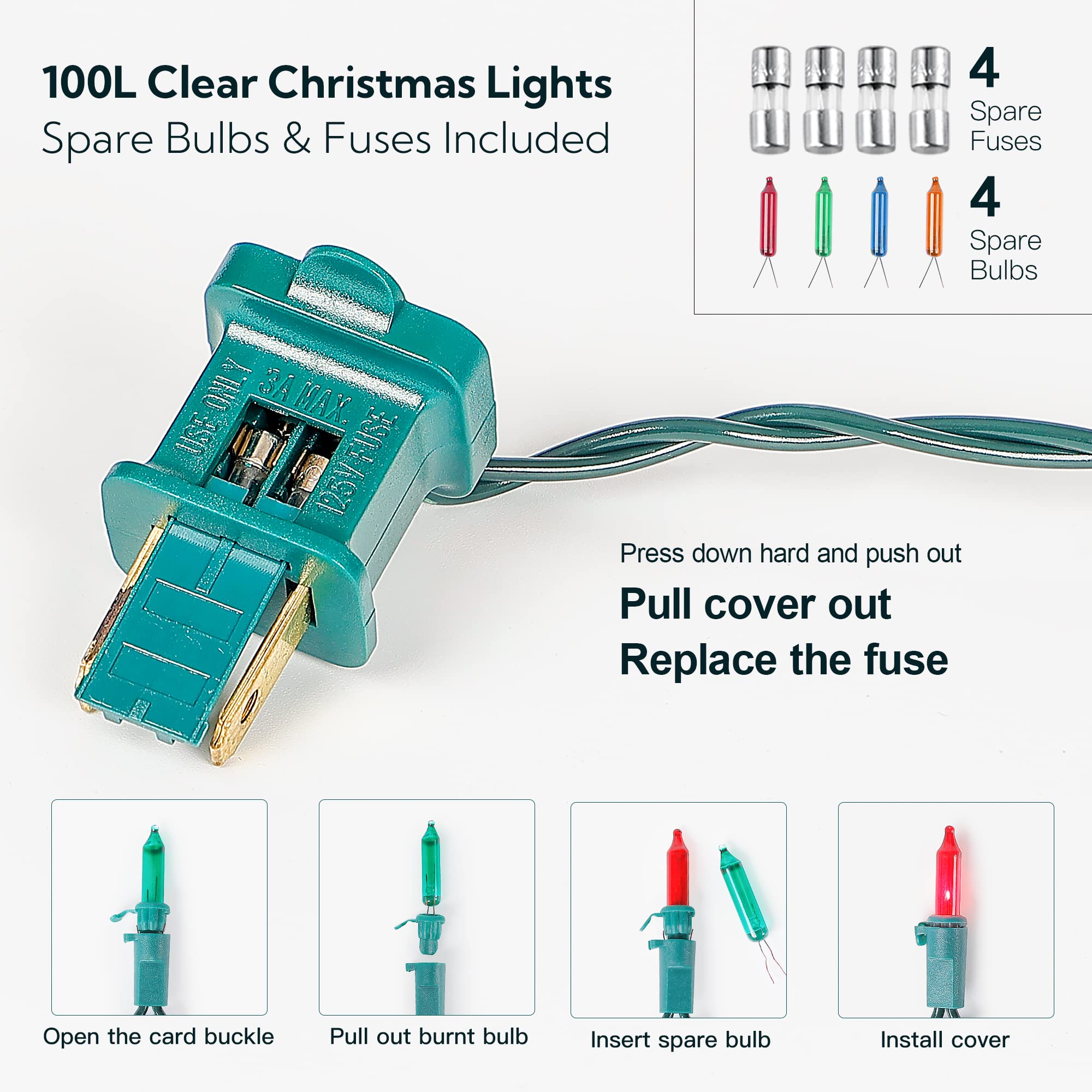 Oopswow Mini String Lights, 100 Count 23Ft, Multicolor Incandescent Bulbs On Green Wire For Indoor Christmas Tree & Holiday Decor