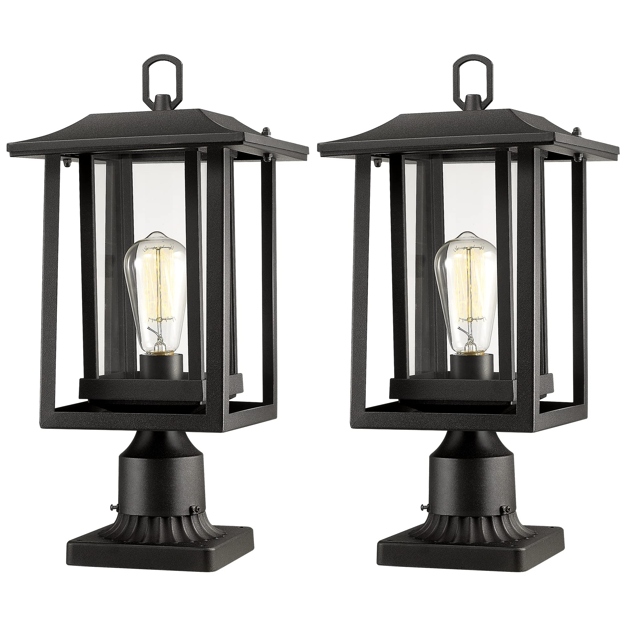 Beionxii Outdoor Post Lights - Large Black Aluminum Lamp Fixture With Clear Glass, Model A197P-2Pk, Post Mount, Extra Large (19 X 9)