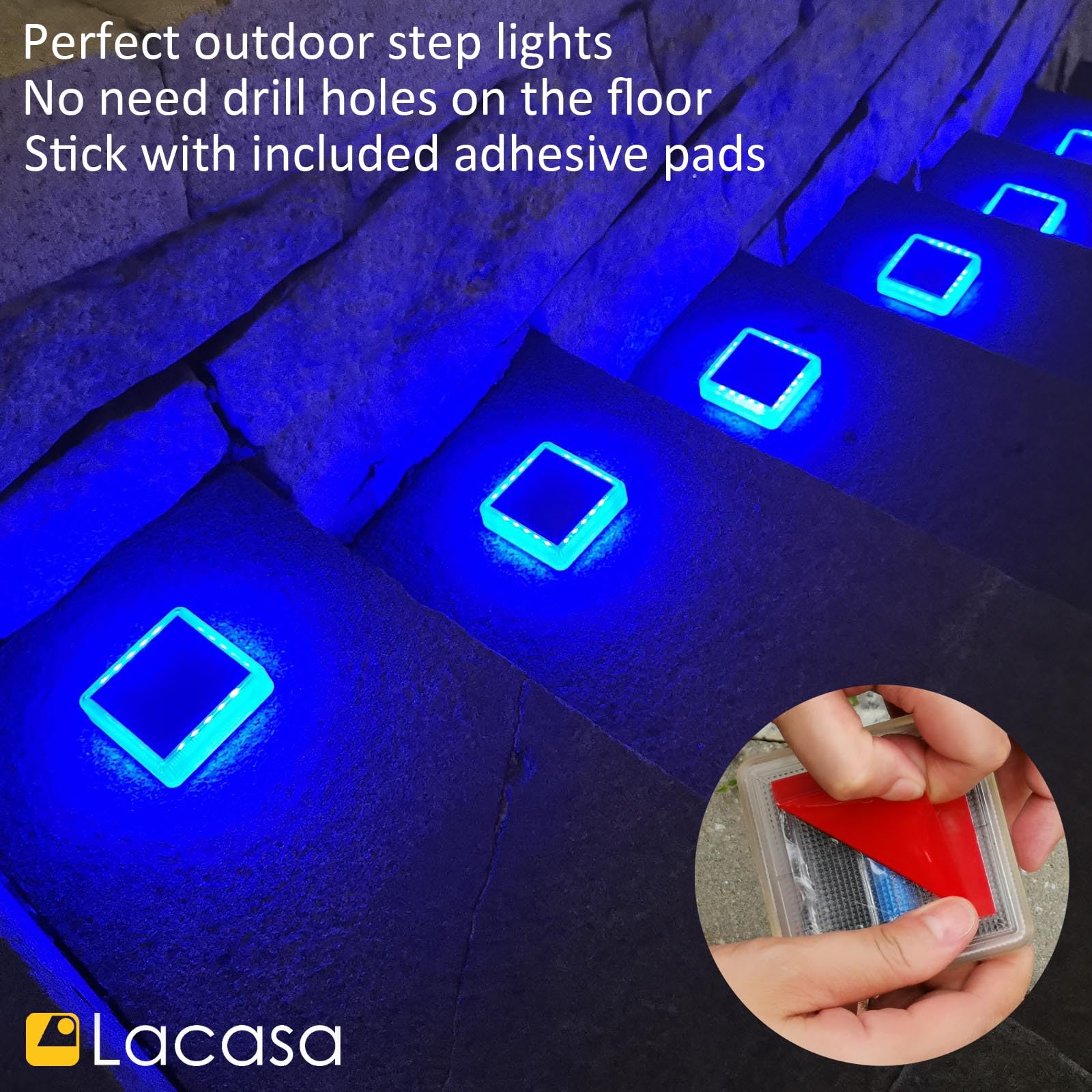 Lacasa 4-Pack Solar Dock Lights Marine, Blue Solar Driveway Lights Outdoor Led Garden Deck Step Lights Solar Powered, Dusk To Da