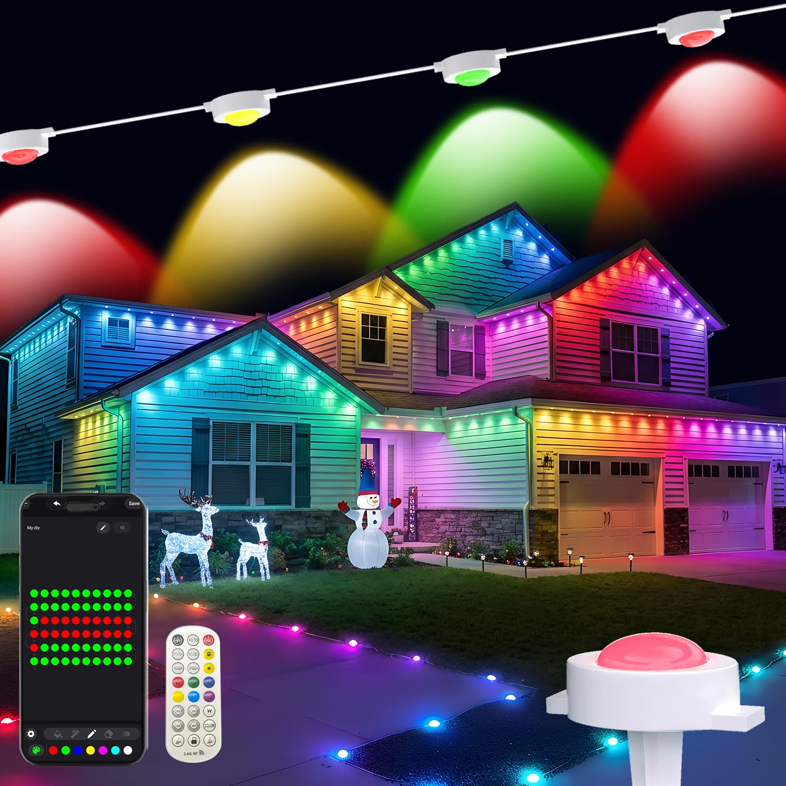 Permanent Outdoor Lights with Remote, 150ft with 90 RGB-IC LED Lights for House Daily & Holiday Lighting , IP67 Waterproof, 90+ 