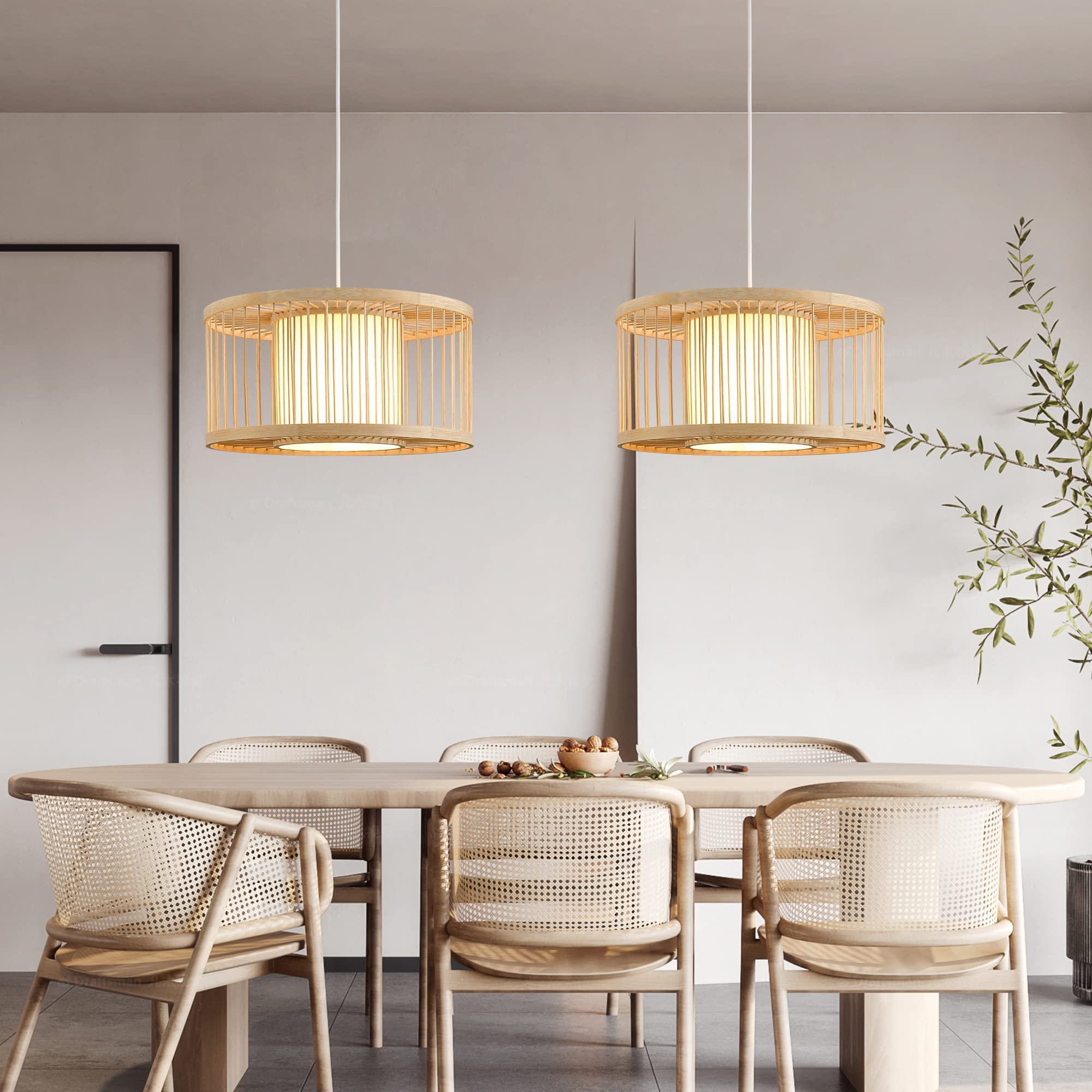 Karjearl Rattan Pendant Lights, 15.8'' Boho Wicker Pendant Light Handwoven Rattan Chandelier Beach Country Natural Hanging Light