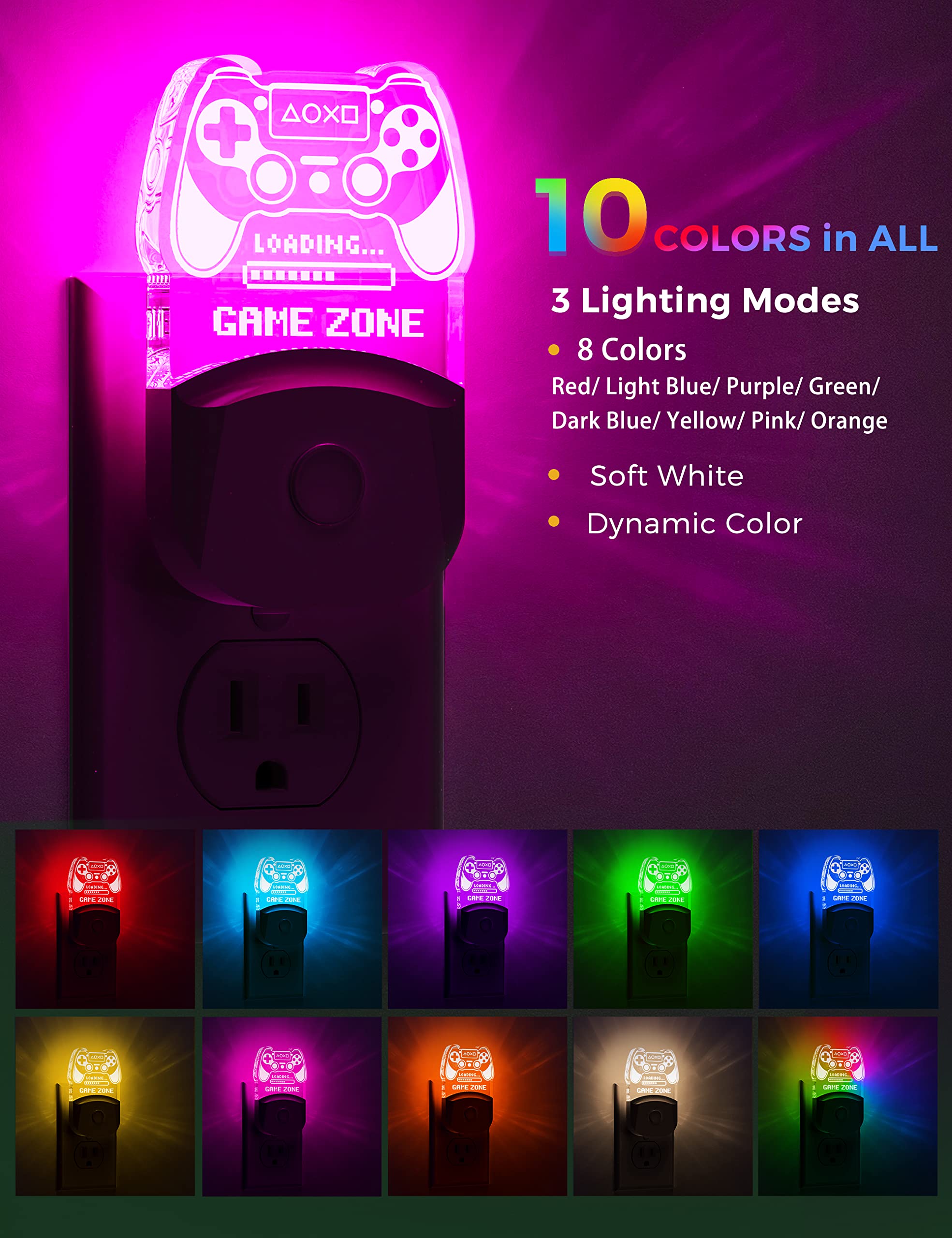 Led Game Sign Gamepad Shape Night Light, Plug In Night Light With Multi Color Personalized, Dusk To Dawn Sensor, Ideal For Boys,