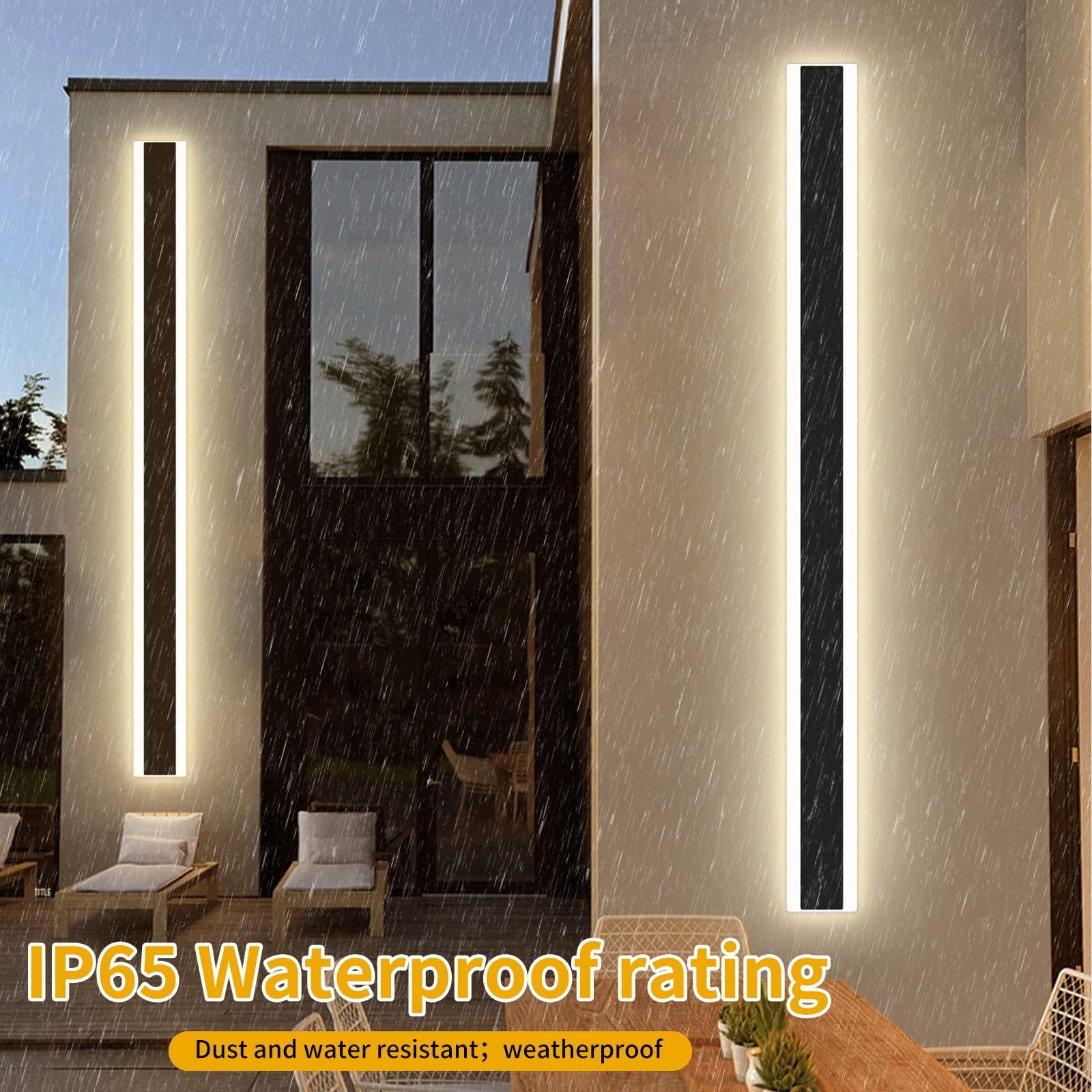 Mikeru Modern Outdoor Wall Light, 3000K-6000K Dimmable Outdoor Wall Sconce 78.8Inch Black Outdoor Exterior Lights With Remote Co