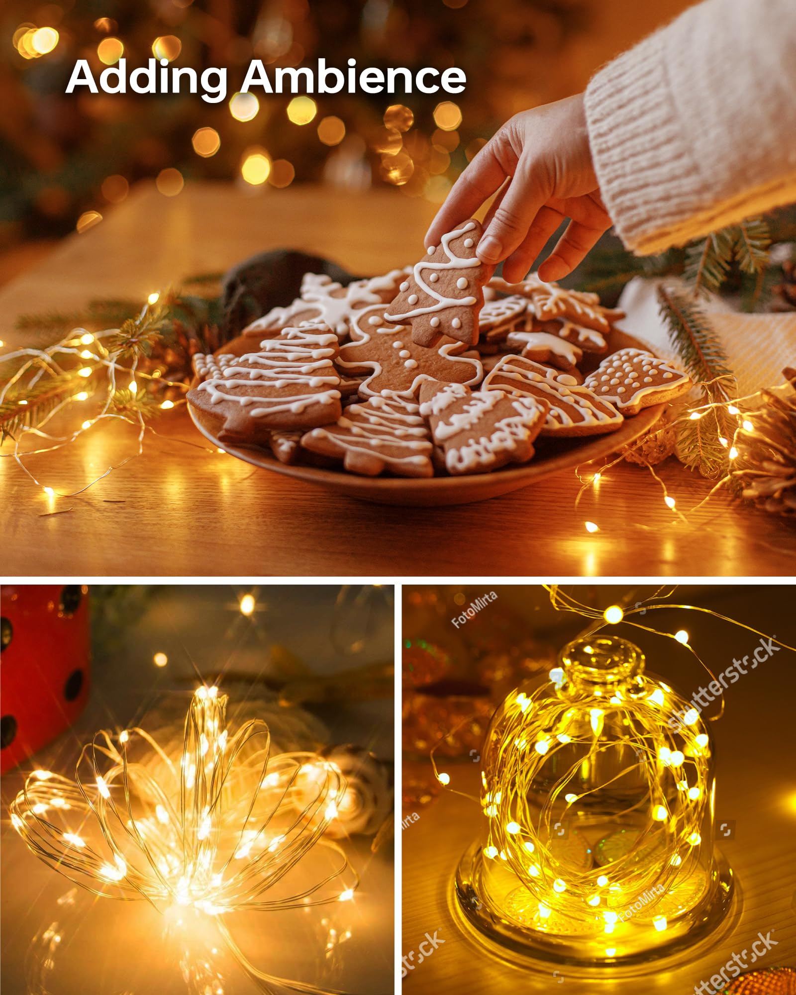 Blingstar Fairy Lights 20LED Mini String Lights, Waterproof Silver Wire, 12 Pack, Warm White, Model BS27