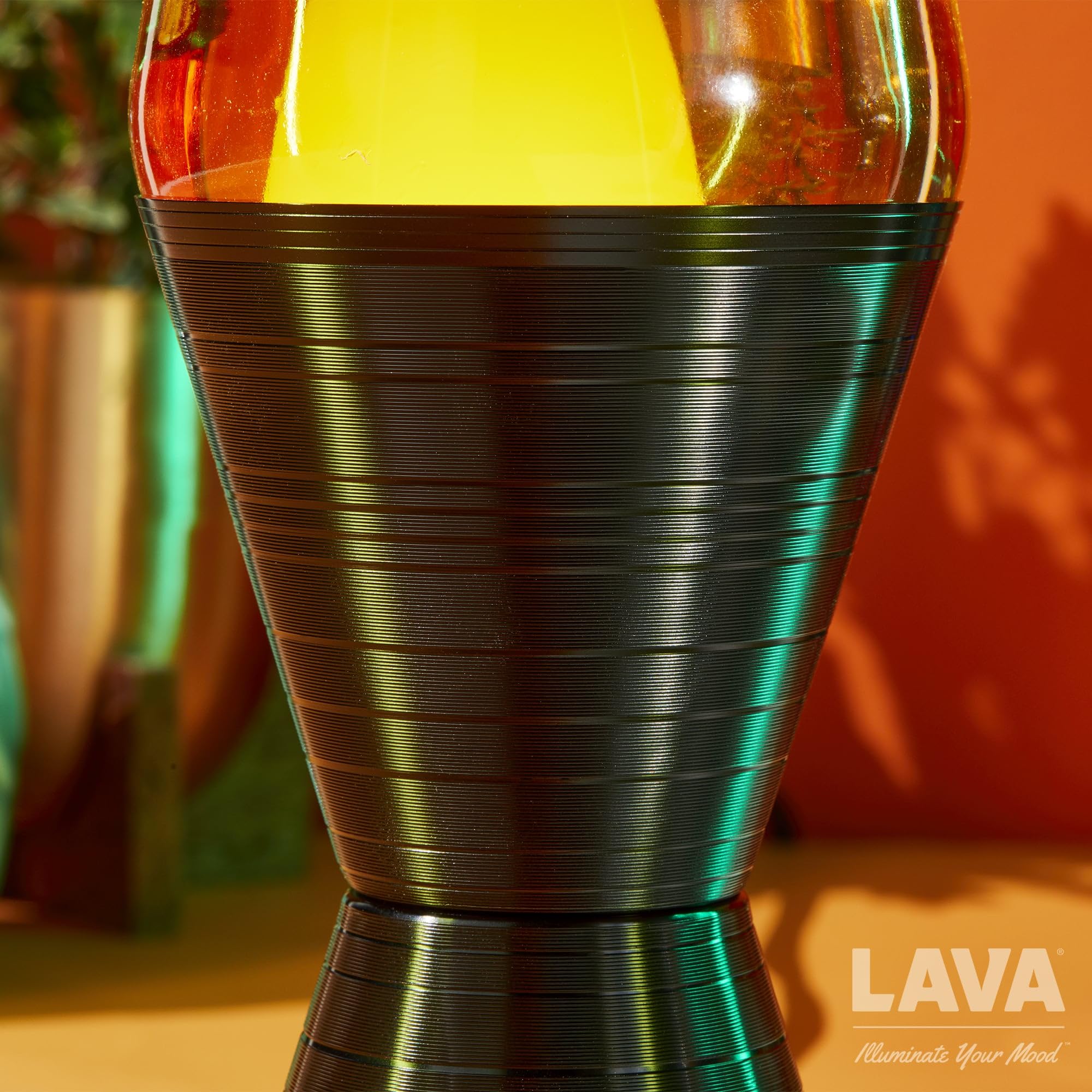 Lava Lamp - 14.5 Vinyl Record Grooved Base - The Original Motion Light - Yellow Wax And Orange Liquid - Item #2017