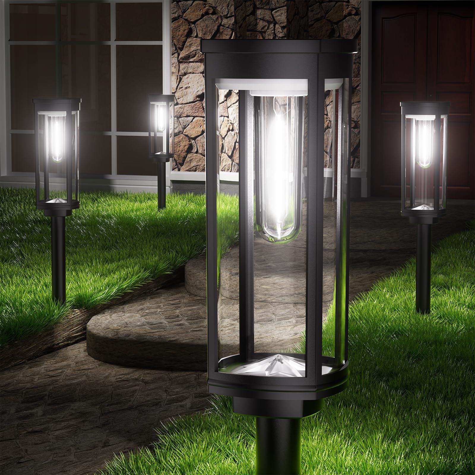 ALFIOT Solar Pathway Lights - 2 Pack, IP65 Waterproof, Auto On/Off, Plastic, Cool White, Model PWT-6