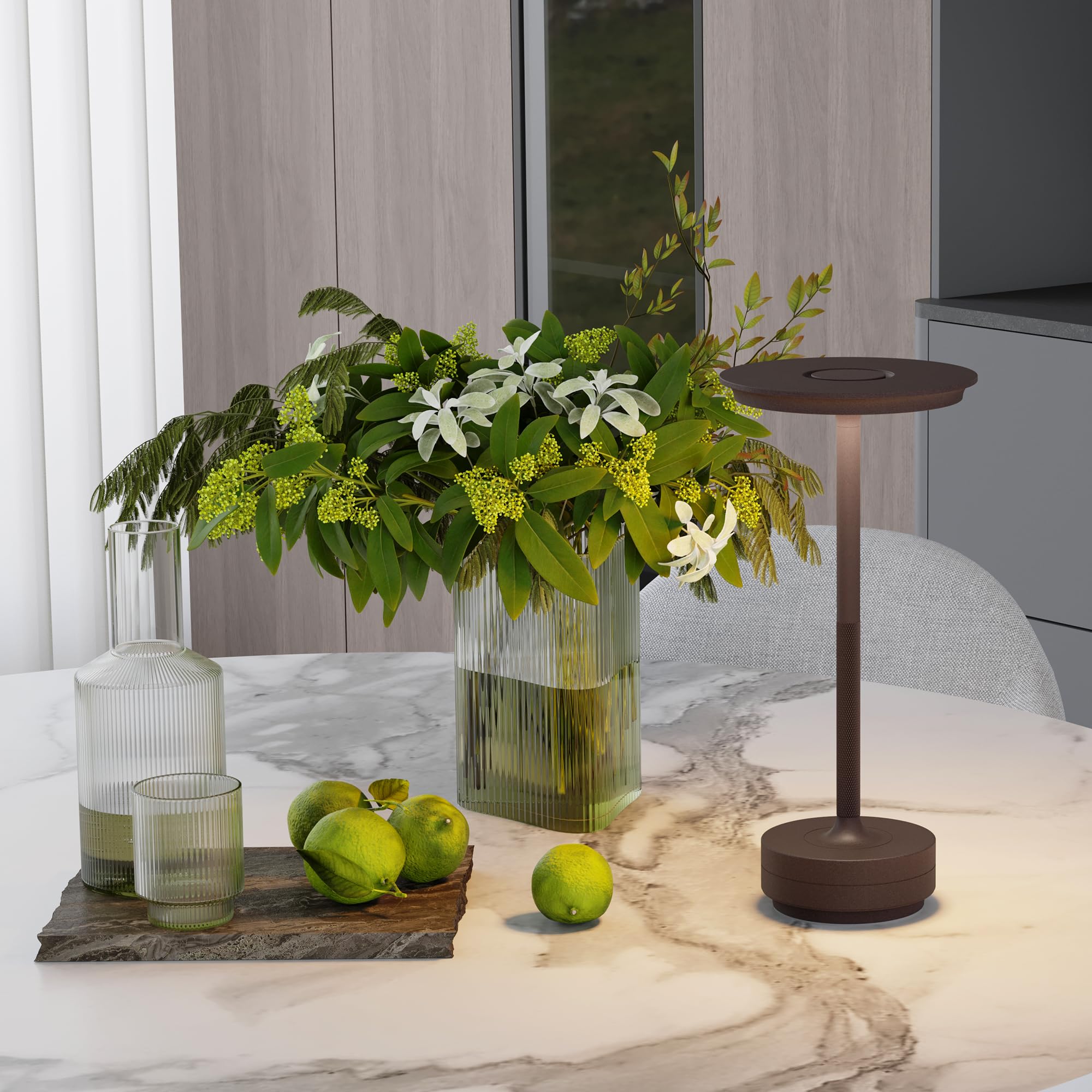 TBBGA Rechargeable LED Table Lamp, 5000mAh, 3 Color Dimming, Aluminum, Rust, Model T106C, Portable for Home and Outdoor Use