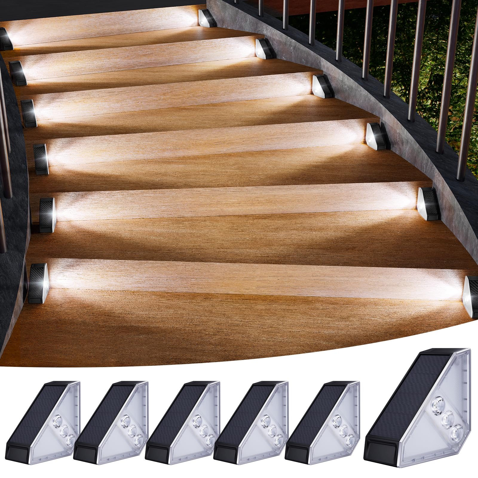 Kinkai 6 Pack Solar Stair Lights  Outdoor Triangle Step Light Waterproof Deck Lighting For Outside  Step Front Door Porch Yard Patio Decor (White Light)