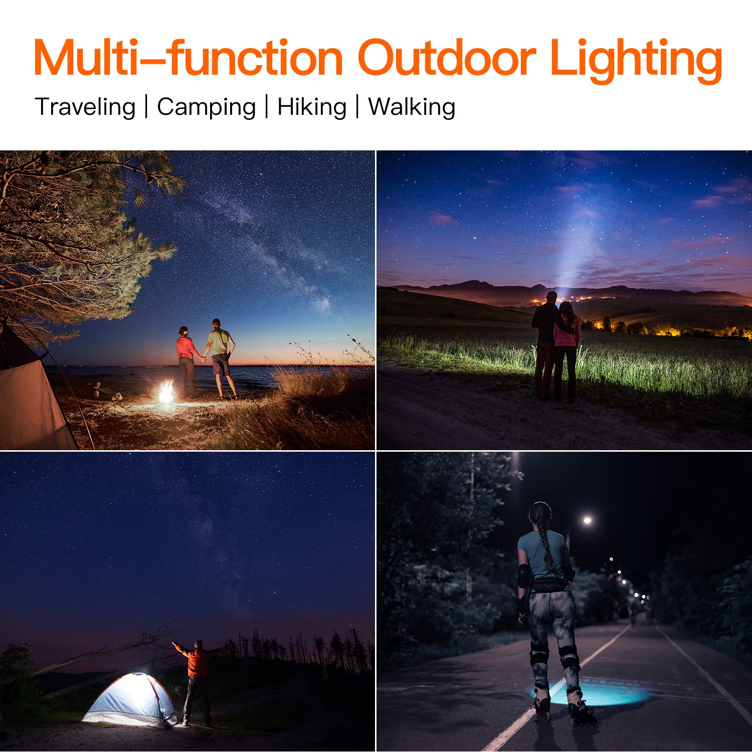 BUYSIGHT Rechargeable Handheld Spotlight, 100000 Lumens, Lightweight Aluminum Alloy, Model B743-G, Golden Color