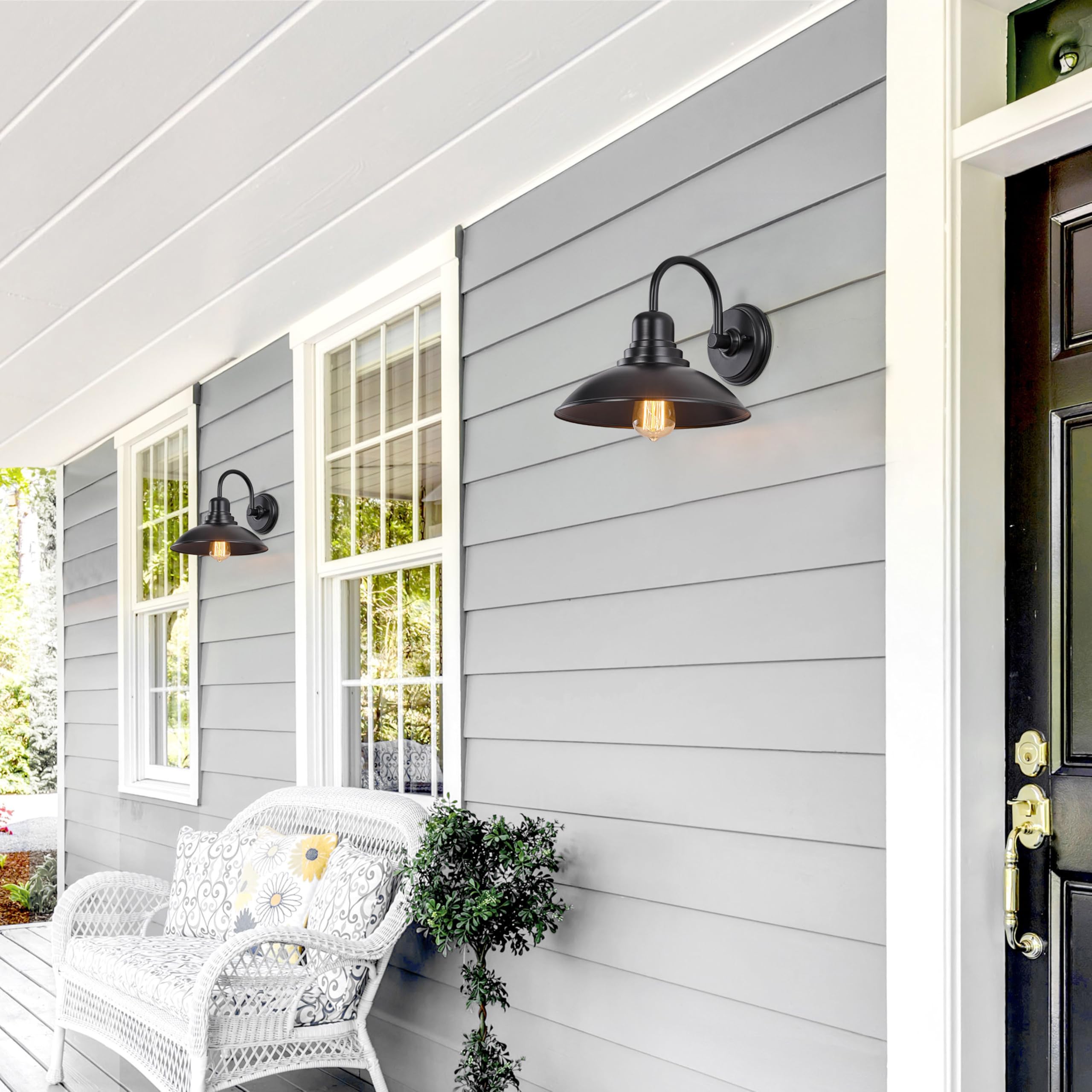 Flalinko Black Gooseneck Barn Light Indoor  Farmhouse Vanity Lighting Fixtures With E26 Based Socket  Round Exterior Wall Sconce For House Bedroom Garage Bathroom
