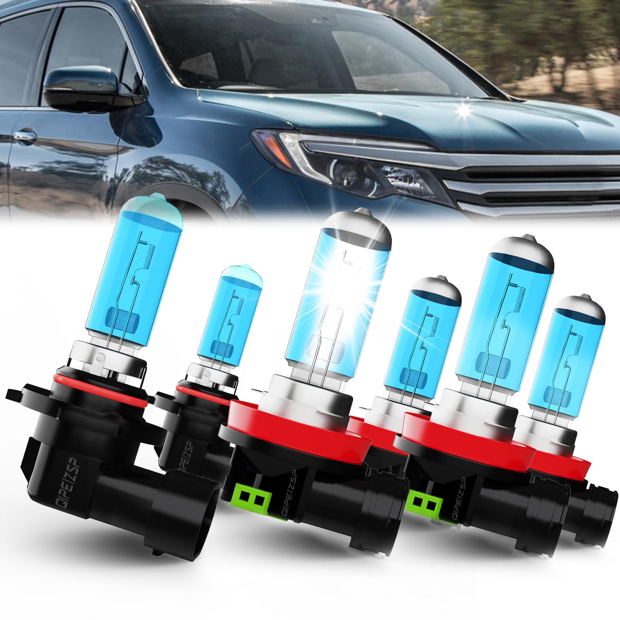 QIPEIZSP fit for (2006-2018) Honda Pilot Lights Headlights Bulbs, 9005/HB3/H10 High Beam + H11/H8/H9 Low Beams Halogen Headlight