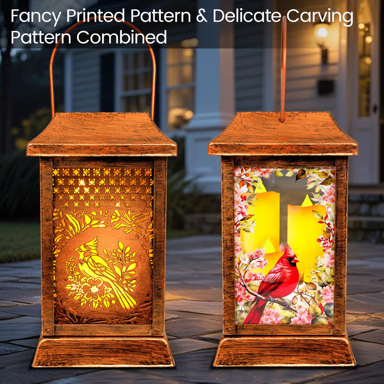VOOKRY Cardinal Solar Lanterns - Metal Glass Outdoor Hanging Lights for Garden, Waterproof Decor, Gifts for Women, Model LKLZ-X