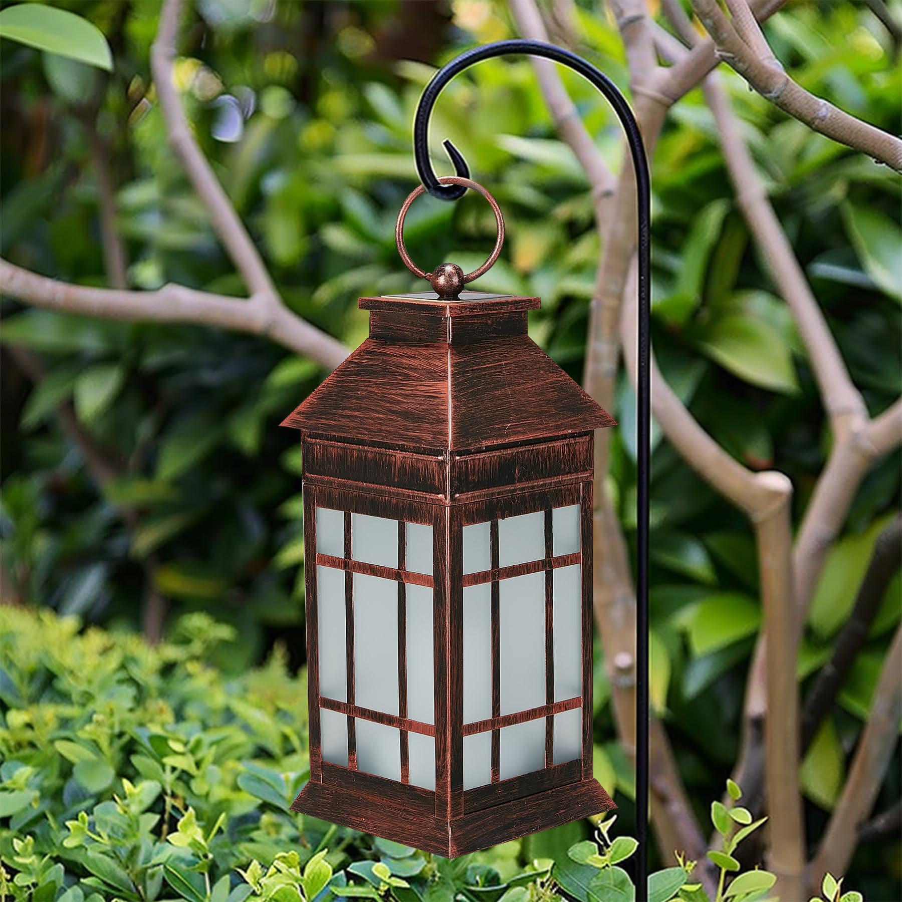 Anyperfect 18&quot; Glass Solar Lantern Outdoor Waterproof, Solar Lanterns With Flickering Flame Lights Large Outdoor Decorative Metal Lantern For Patio Garden Backyard Outside Tabletop (Vintage Copper)