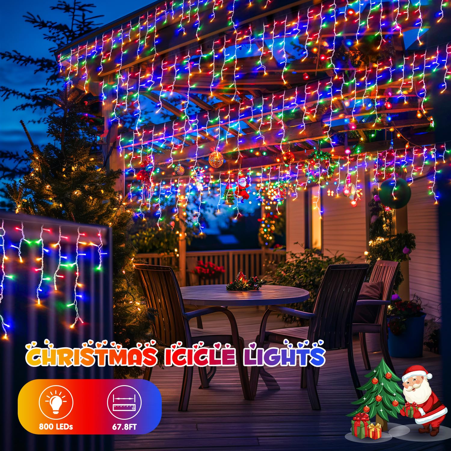JMEXSUSS 800 LED Christmas Icicle Lights, Multicolor, Waterproof, 8 Modes, Model EXS-I-0800