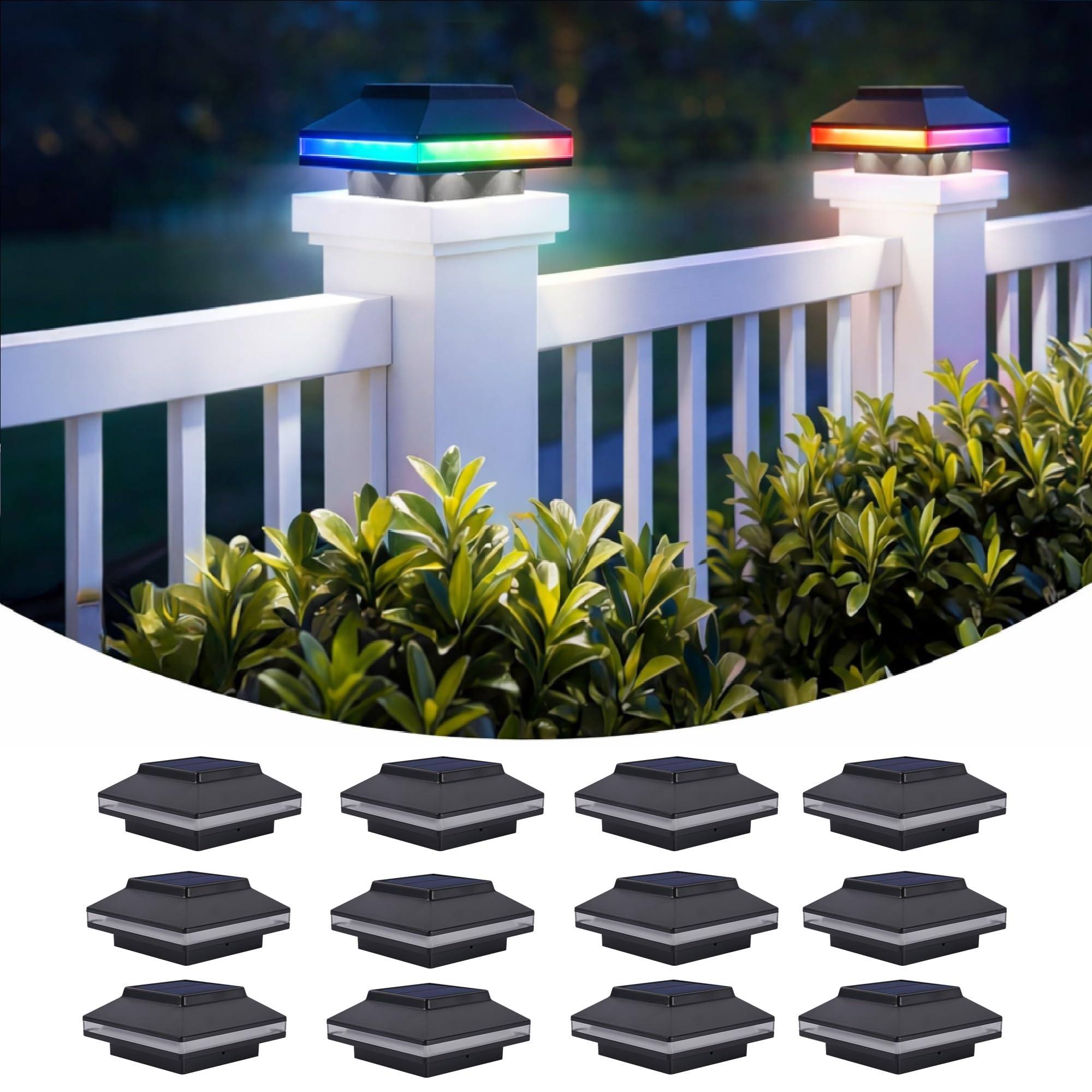 MOON-DE-AGE Color Changing Post Lights for Fence and Deck, RGB & Warm White Solar Post Lights, Waterproof Outdoor Posts Cap for 