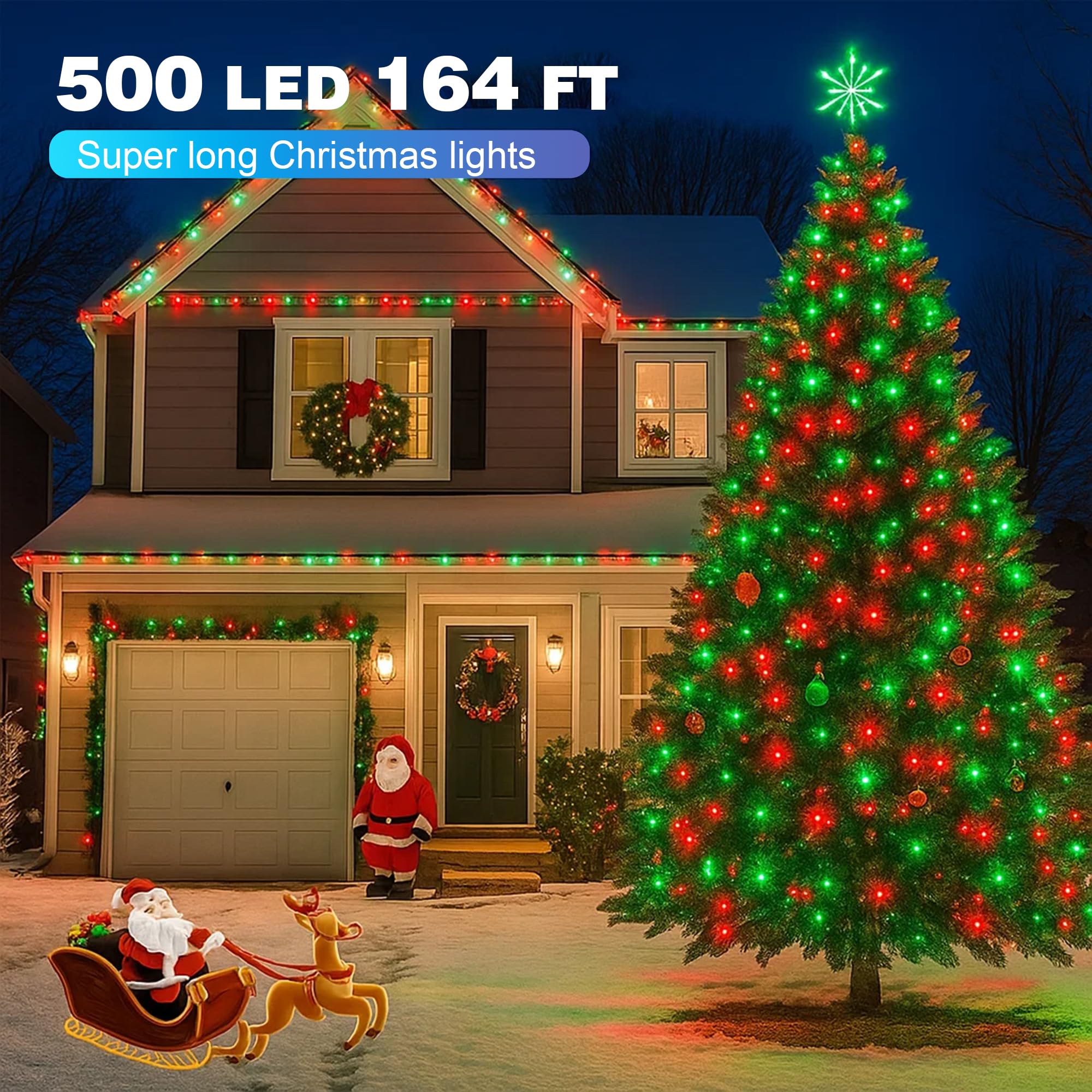 Domolli Christmas Lights 500Led 164Ft  Waterproof Christmas Tree Lights With 8 Modes  Remote Control 3 Timers & Memory Function Xmas Decorations For House And Holiday (Red And Green)
