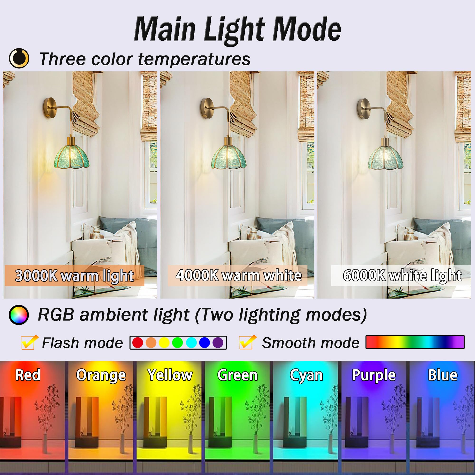 Battery Operated Wall Sconces Set Of Two, Indoor Not Hardwired Battery Wall Light With Remote Control, Rgb Color Changing Dimmable Battery Powered Wall Lamp For Bedroom, Easy To Install, Bulb Included