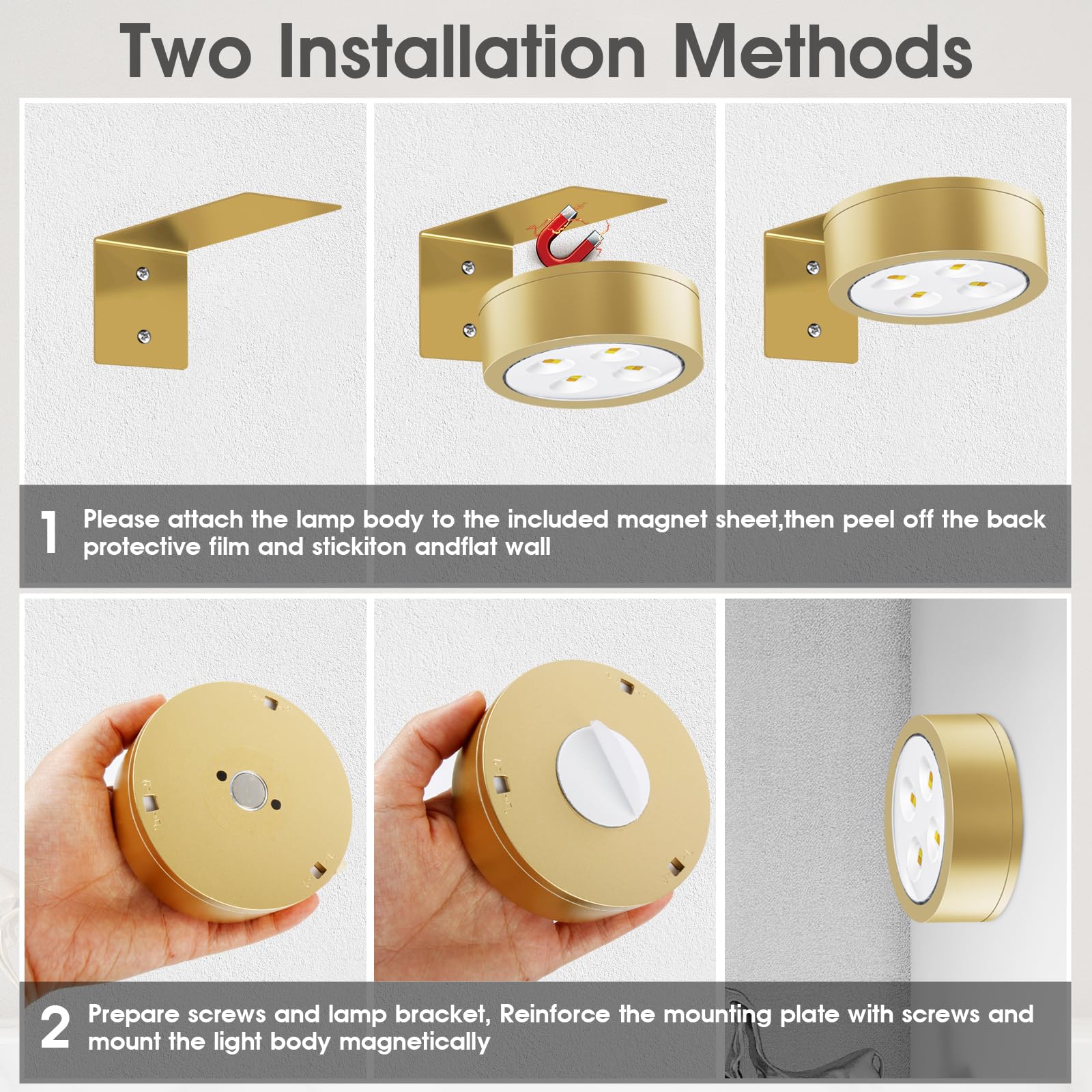 SIXDEFLY Picture Lights, Battery Operated LED Art Display Light, 3 Lighting Modes, Remote Control, 6 Pack, Gold
