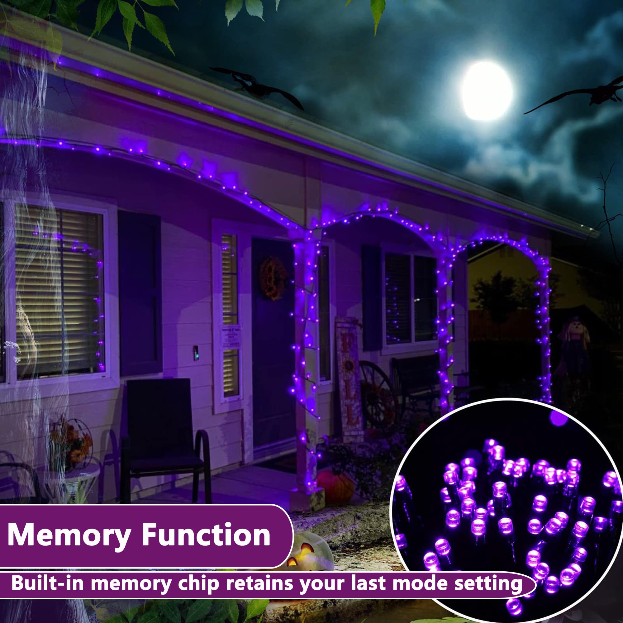 Joomer Purple Halloween Lights  100Ft 300 Led String Lights With 8 Modes Timer Waterproof Plug In Indoor Outdoor String Light For Halloween Decorations