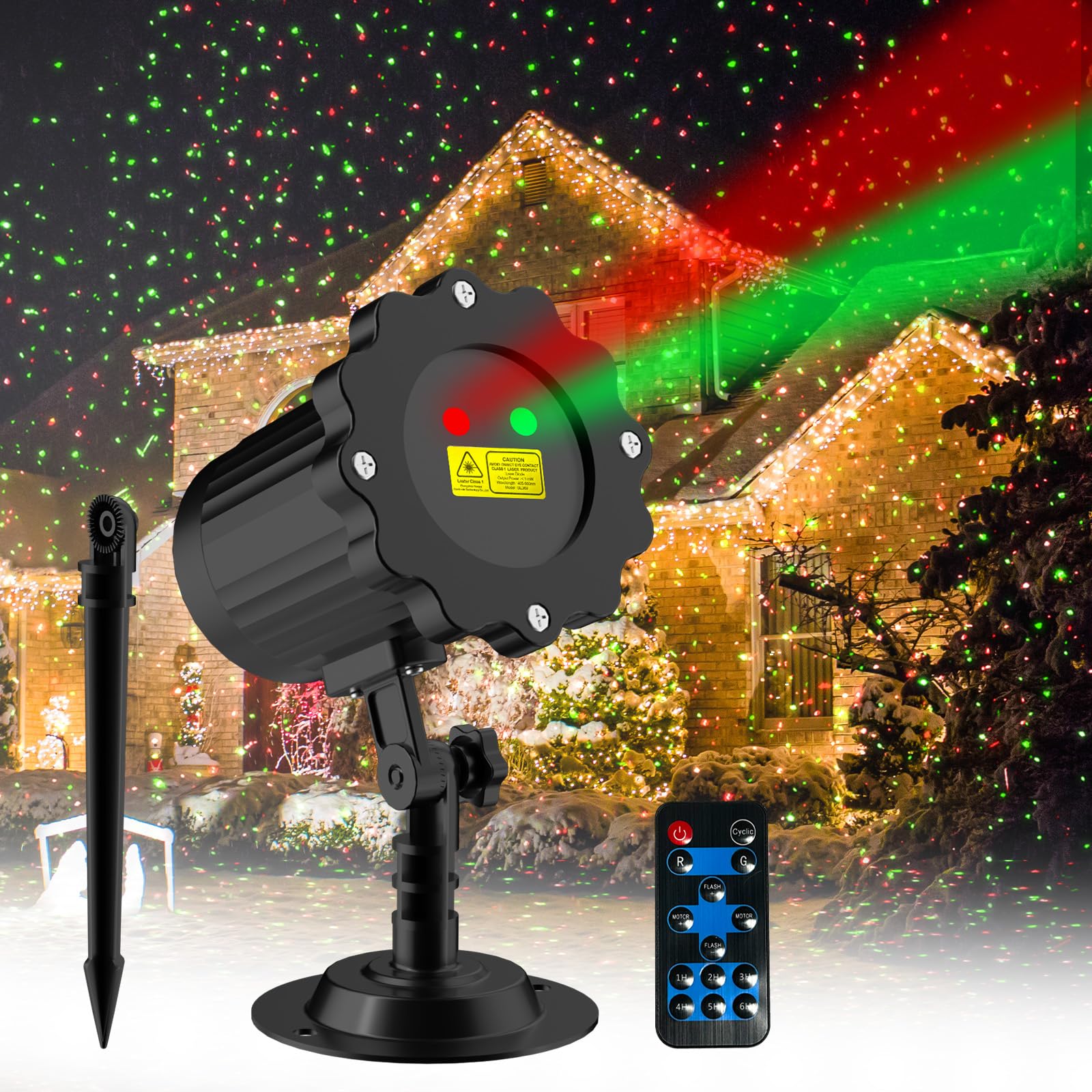 Christmas Projector Lights, Red and Green Moving Light Projector with Remote. Ideal for Christmas Lights Decorations, Holiday Pa