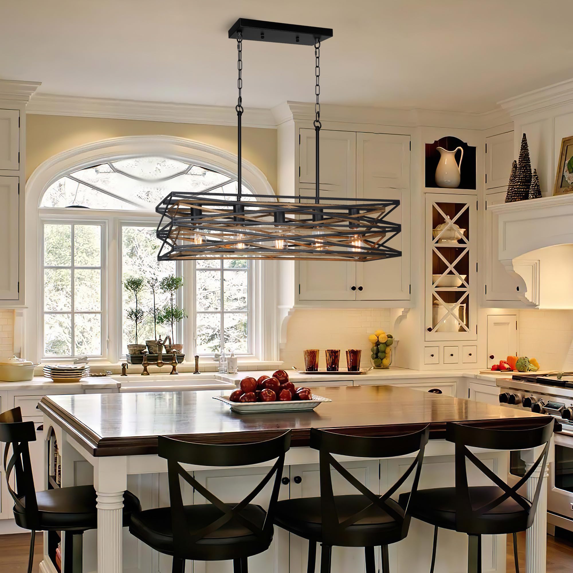 Sigaitwei 5-Light Industrial Chandelier, Rustic Rectangle Kitchen Island Lighting, Retro Metal Fixture, Model B08N5WRWNW