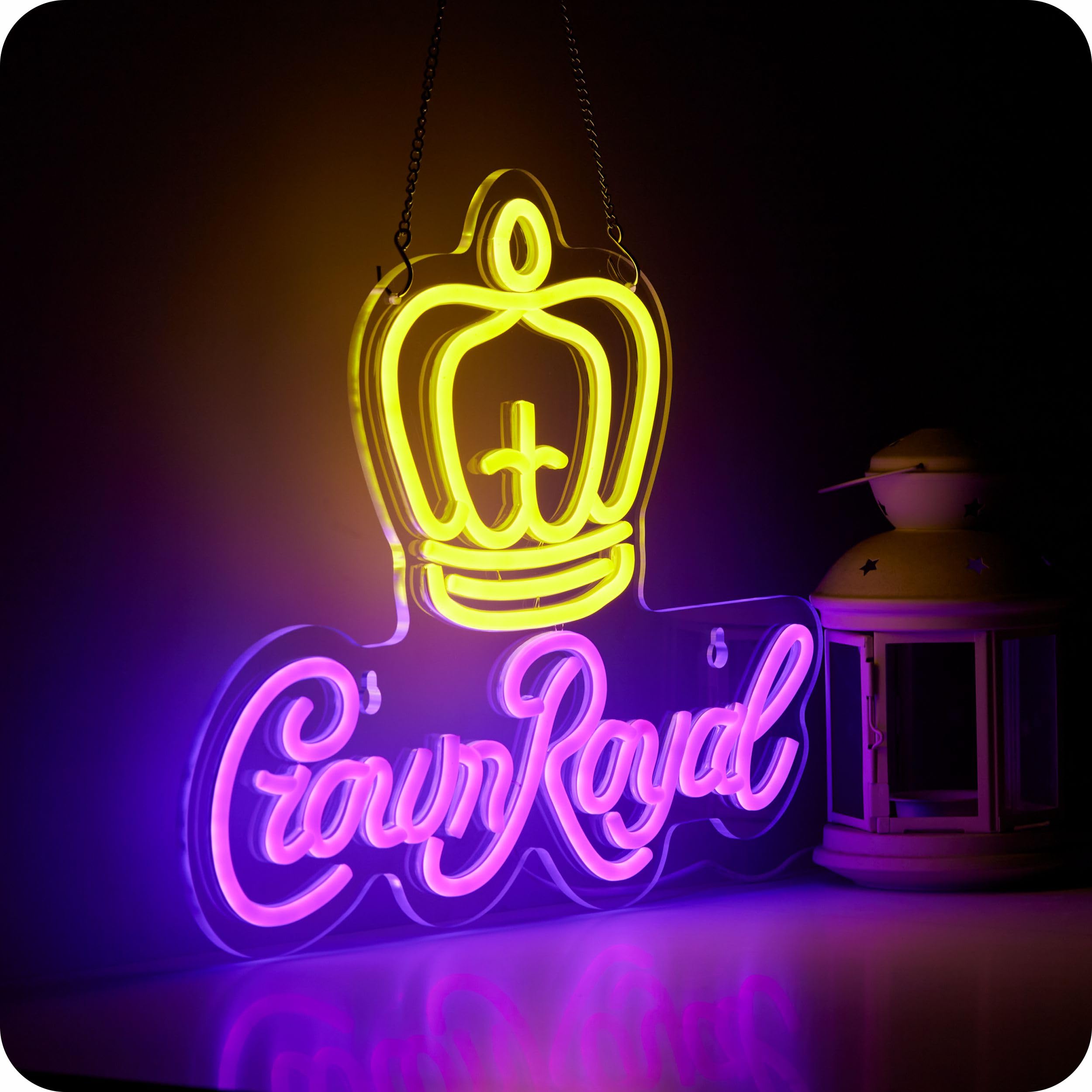 MkoGad Crown Neon Sign Wall Decor LED Light, 16.5inx12.6in, Acrylic, Yellow & Purple for Bar, Pub, Party, Club