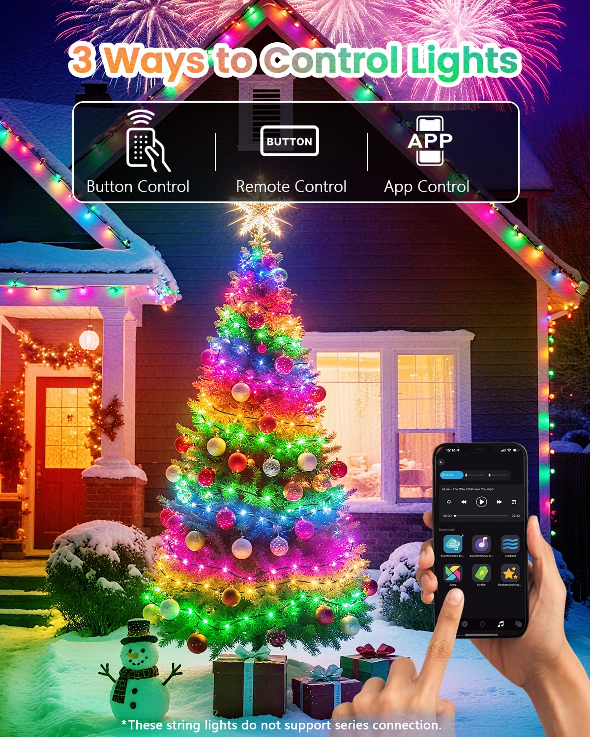 Smart Color Changing Christmas String Lights  107Ft 300Led App Control Rgb Led String Lights With Remote & Timer  Waterproof Twinkle Christmas Tree Lights Indoor Outdoor Holiday Xmas Tree Decorations