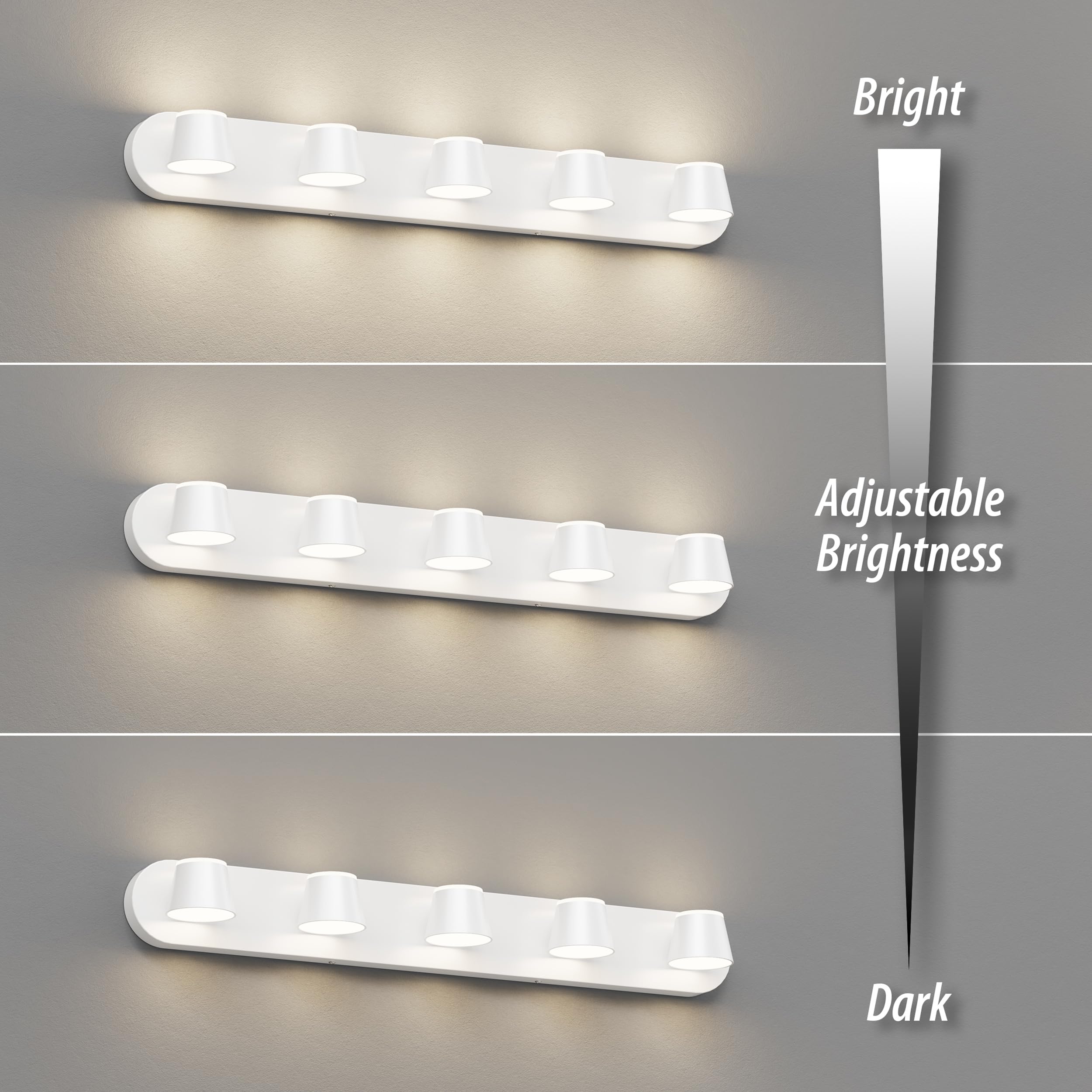 URSOLA 5-Light Bathroom Vanity Light, Dimmable & Rotatable, White Acrylic, 34 Inch, Model 7540WH-5T