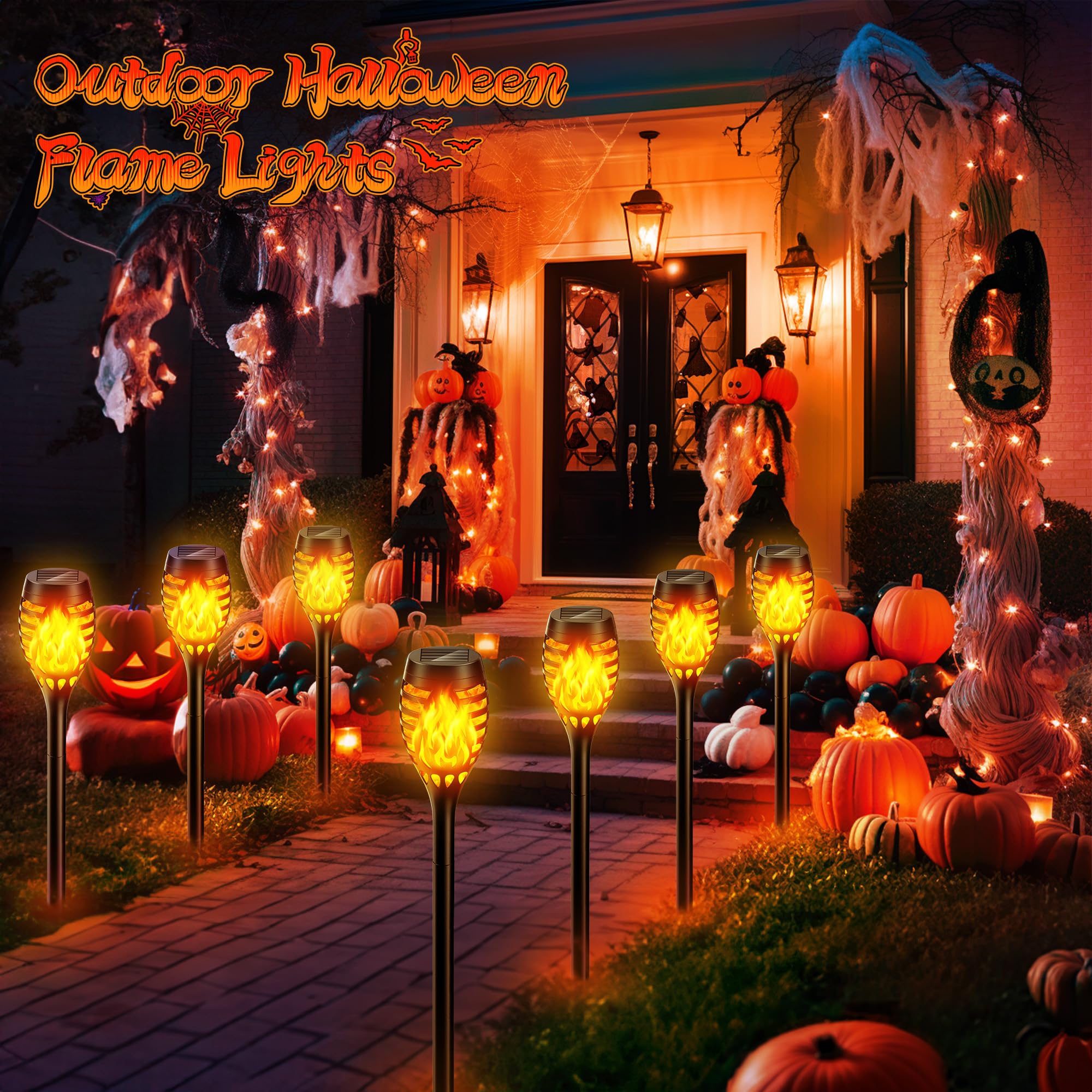 Bonlion Solar Torch Lights, 6 Pack Waterproof Flickering Flame Outdoor Halloween Decorations