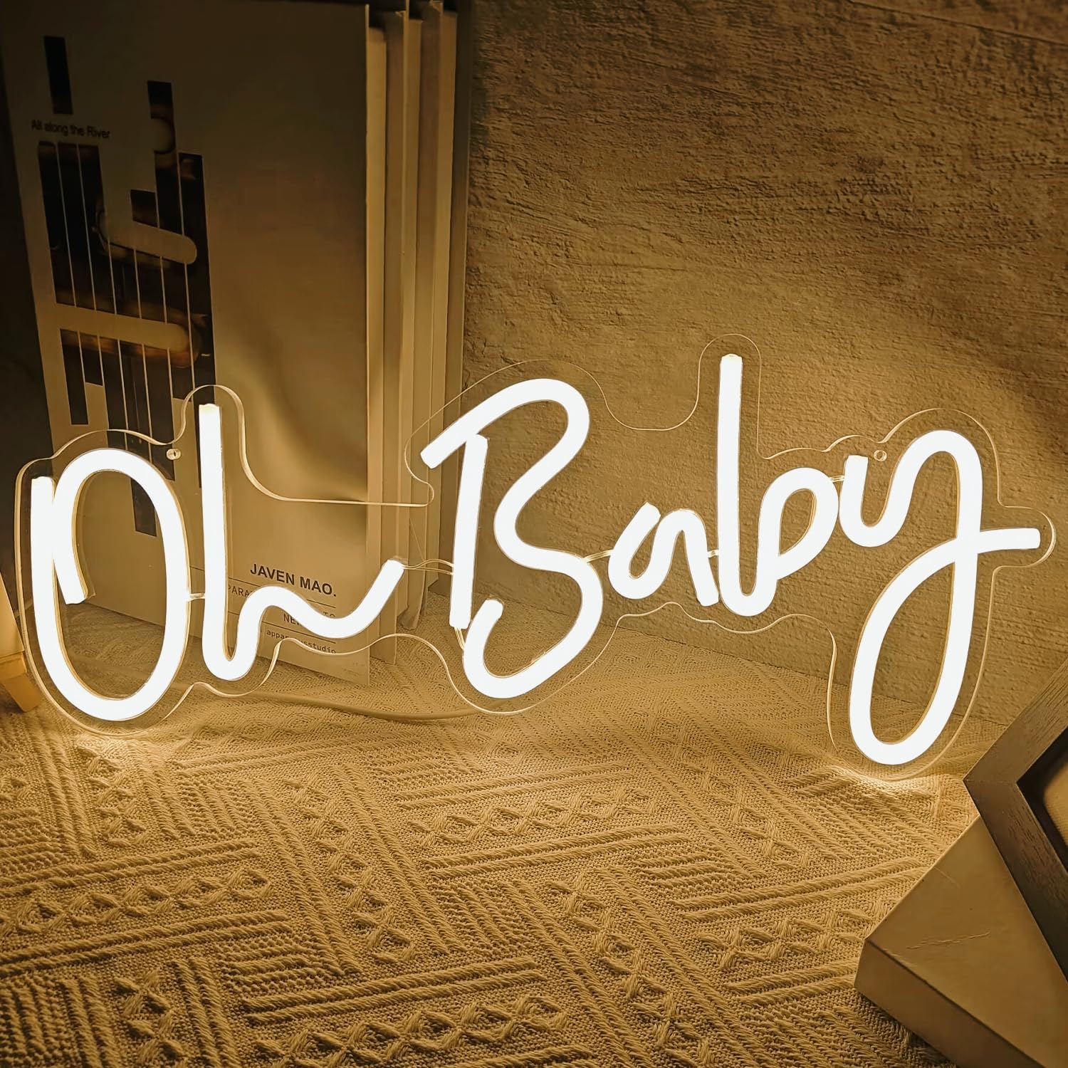 Vveikea Oh Baby Neon Sign Dimmable Neon Light Sign for Wall Decor Oh Babies Sign for Backdrop Led Sign For Baby Shower Wedding B