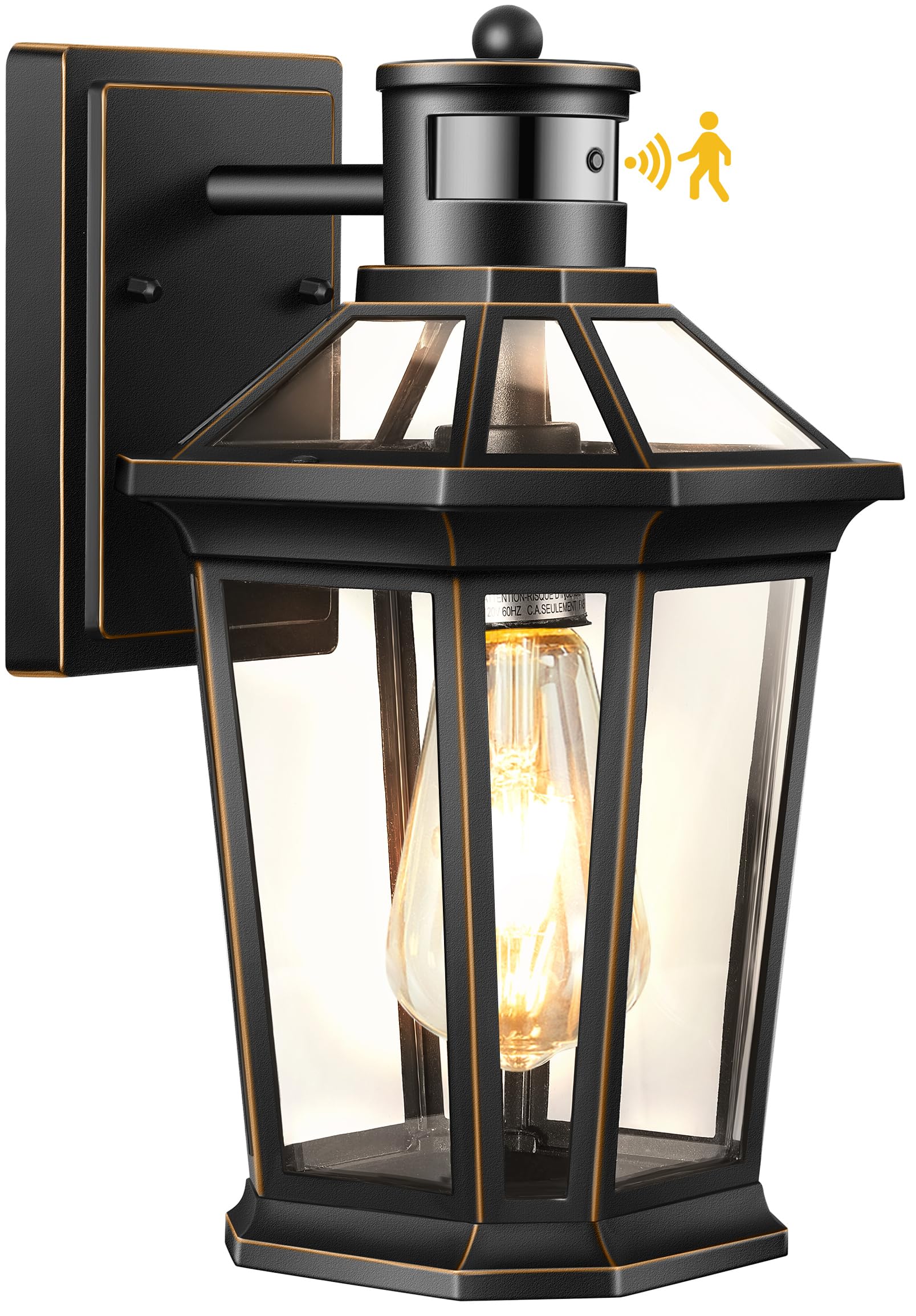 VIANIS Motion Sensor Outdoor Wall Lantern, Black Aluminum, Waterproof, Dusk to Dawn, 1-Pack, Model V81091KG