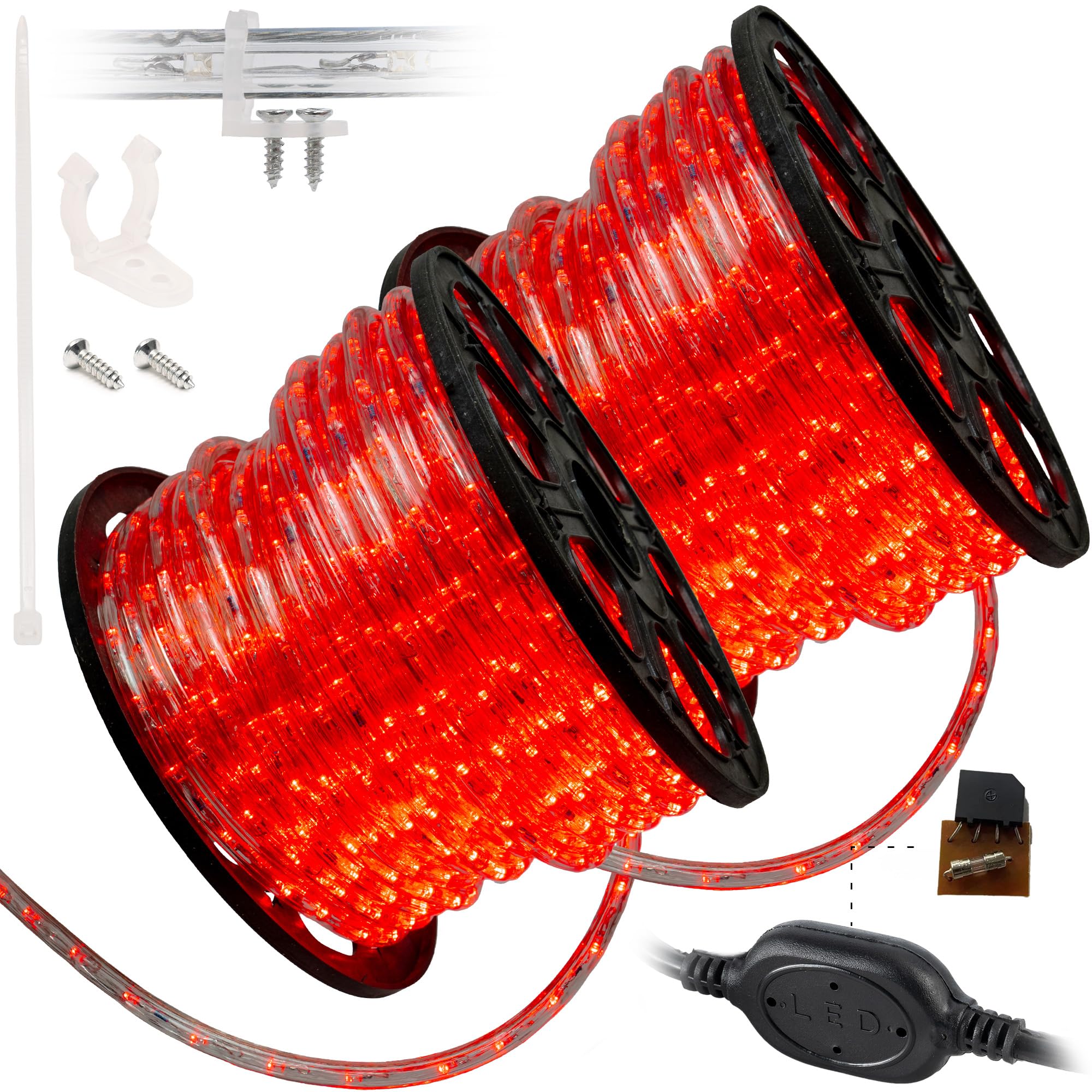 Wyzworks 3312Leds, 300Ft Led Rope Light, Connectable Waterproof Permanent Outdoor Clear Pvc Tube, Etl Certified, Christmas Trees Holiday Decorative Landscape Backyard Patio Accent Lighting - Red