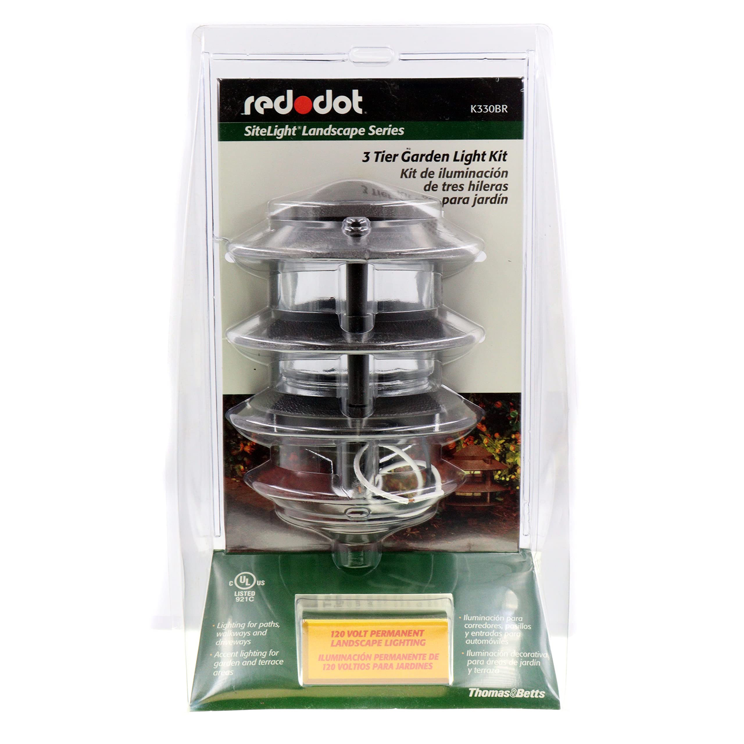 Thomas & Betts K330BR Outdoor Light, 3-Tier Pagoda Design, Glass, Bronze