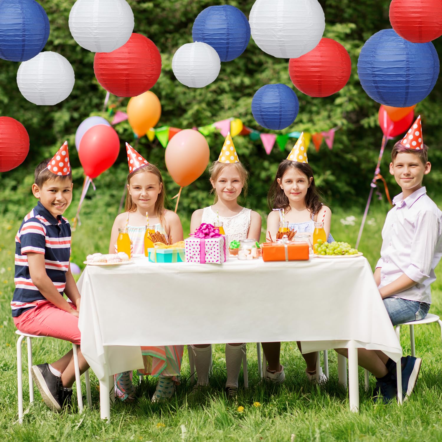 Red Blue White Paper Lanterns, Patriotic Paper Lanterns 4Th Of July 12 Pcs 6'' 8'' 10'' 12'' Round American Flag Paper Hanging D