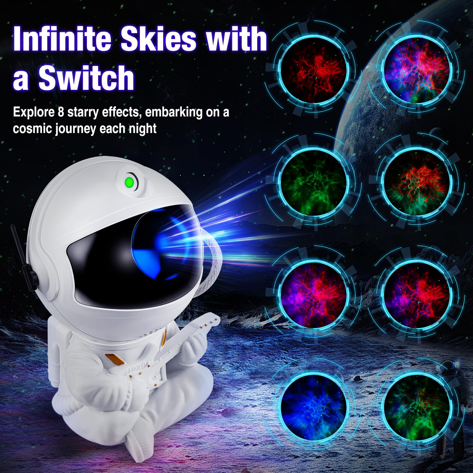 XHSY Astronaut Galaxy Projector Night Light – White Guitar Style, Model XKD-0001, Kids Room Space Decor