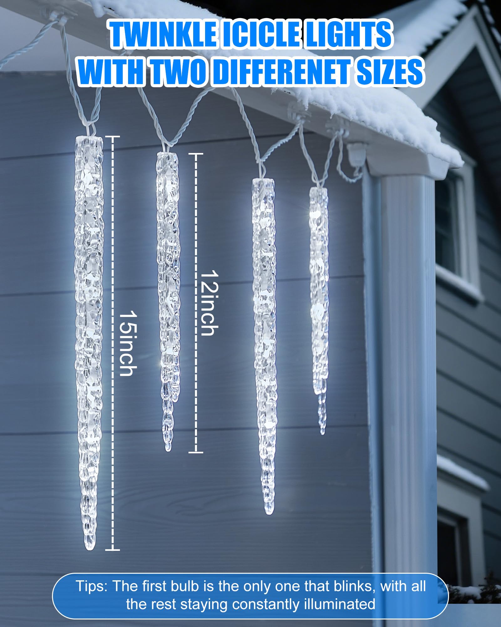 Minetom Christmas Icicle Lights - 200 LED Twinkling Cool White 40 Tubes, Waterproof String Lights for Outdoor Holiday Decoration