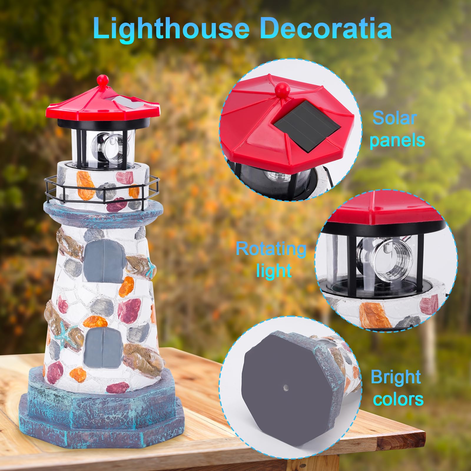 Rosycoud Solar Lighthouse With Rotating Beacon,11.4'' Outdoor Garden Lighthouse Decor,Waterproof Statue Lighthouse Lamp For Yard