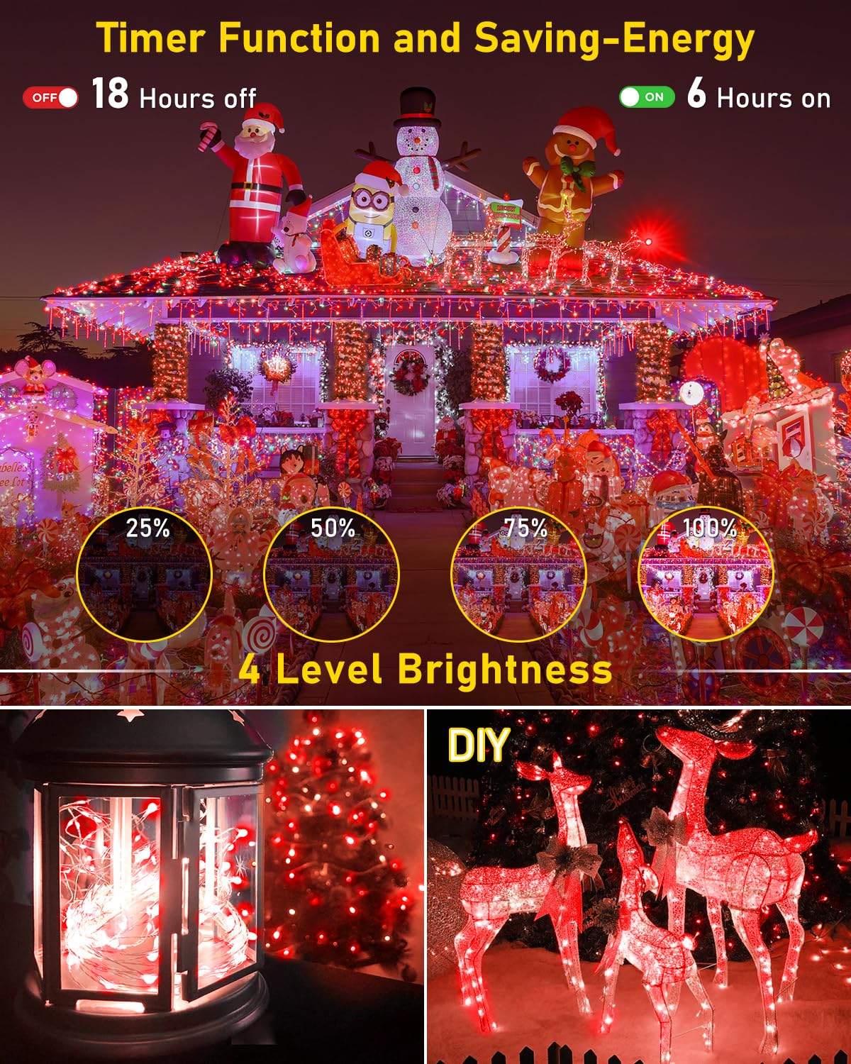 Knonew 203Ft Outdoor Christmas Fairy Lights Plug In,600 Led String Lights Outdoor Waterproof 8 Modes Memory Times For Wedding Be