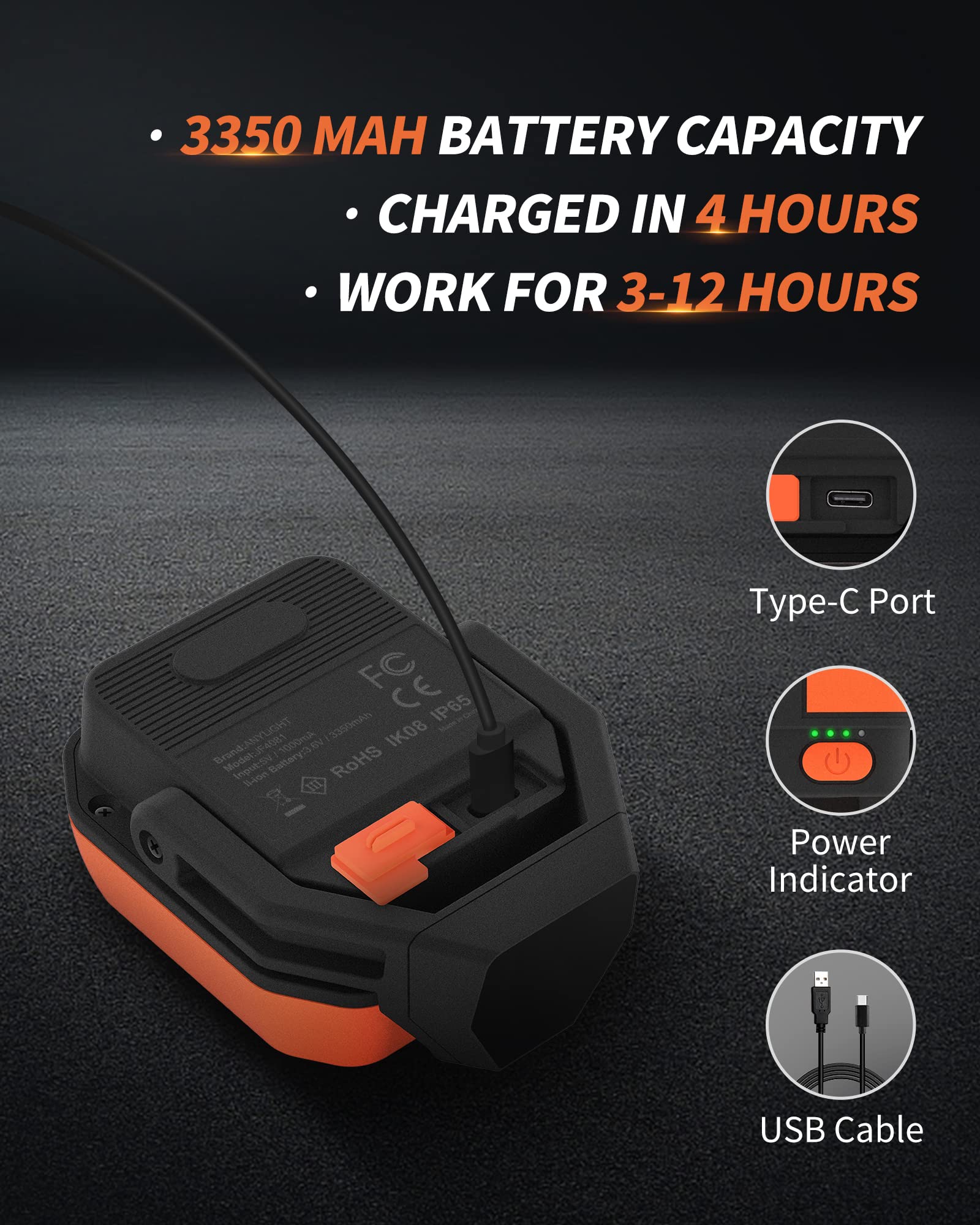 Anylight Led Work Light With 4 Modes,1200Lm Portable Cob Magnetic Light,3350Mah Recharge Spotlight And Floodlight,150? Rotate Ip