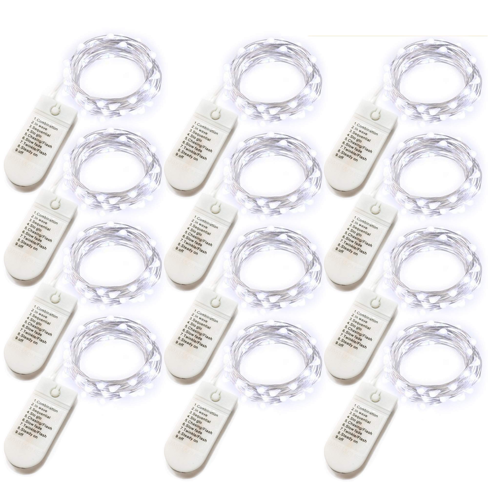 [12-Pack] 8 Modes Fairy String Lights with Timer, 20 LEDs Lights on 6.5ft Silver Wire,Fairy Lights Battery Powered 2xCR2032, 3 t