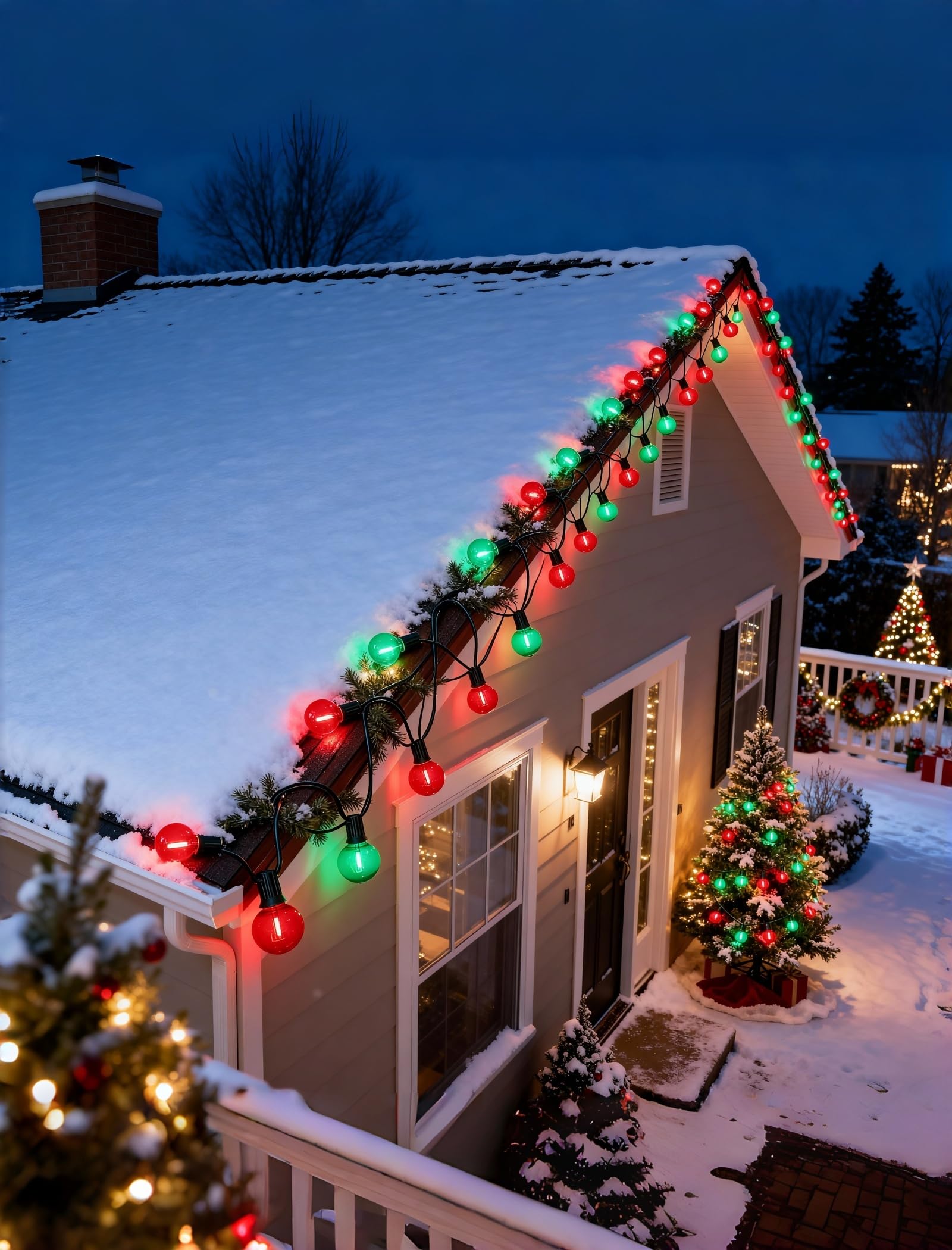 Pallerina G40 Globe LED String Lights, 50Ft Clear Red/Green, 25 Colorful Bulbs, Outdoor Christmas Patio Lights