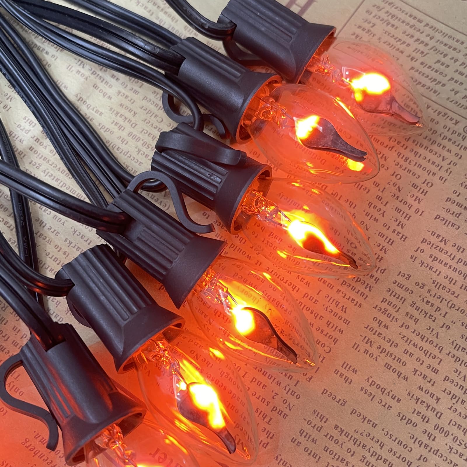 SUNSGNE C7 Flicker Flame Light Bulbs, 1W Clear Glass, E12 Base, 25 Pack, Orange Glow for Halloween & Christmas Decorations
