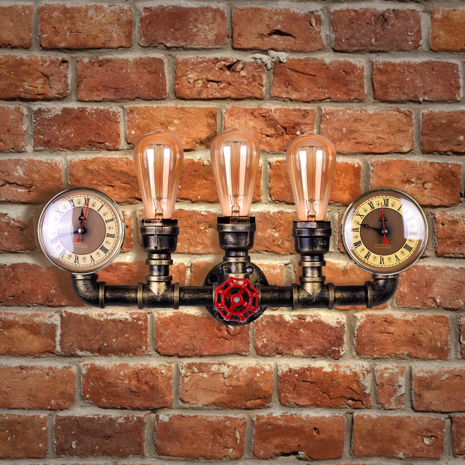 LMSOD Wall Sconce, 3 Lights Retro Industrial Steampunk Fixture, Antique Bronze, Model LMSGD001, Metal, Copper