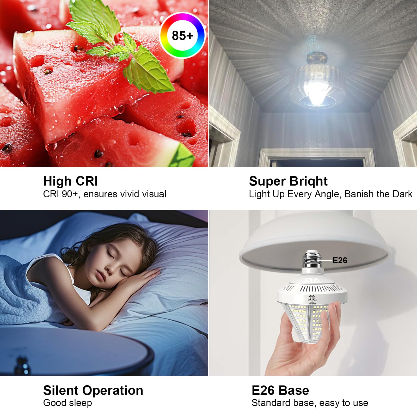 RIUVAO LED Corn Light Bulb 400W Equivalent 6000 Lumen 40W E26 Daylight White Polycarbonate 2-Pack