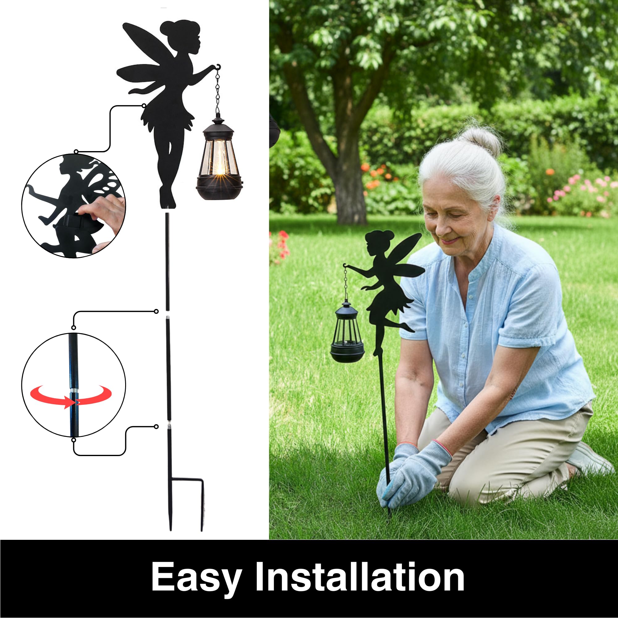 Fairy Garden Accessories Lawn Ornaments 1 Pair - Christmas Solar Fairy Lights Outdoor Decorations  Metal Garden Stakes Decorative Figurines For Yard Decor  Patio (Type B Warm Lighting)